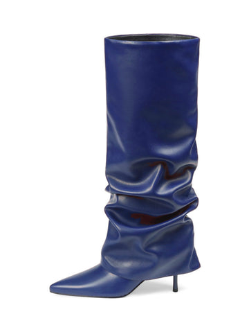 Blue Fold Over Women's Knee High Pointed Toe Boots