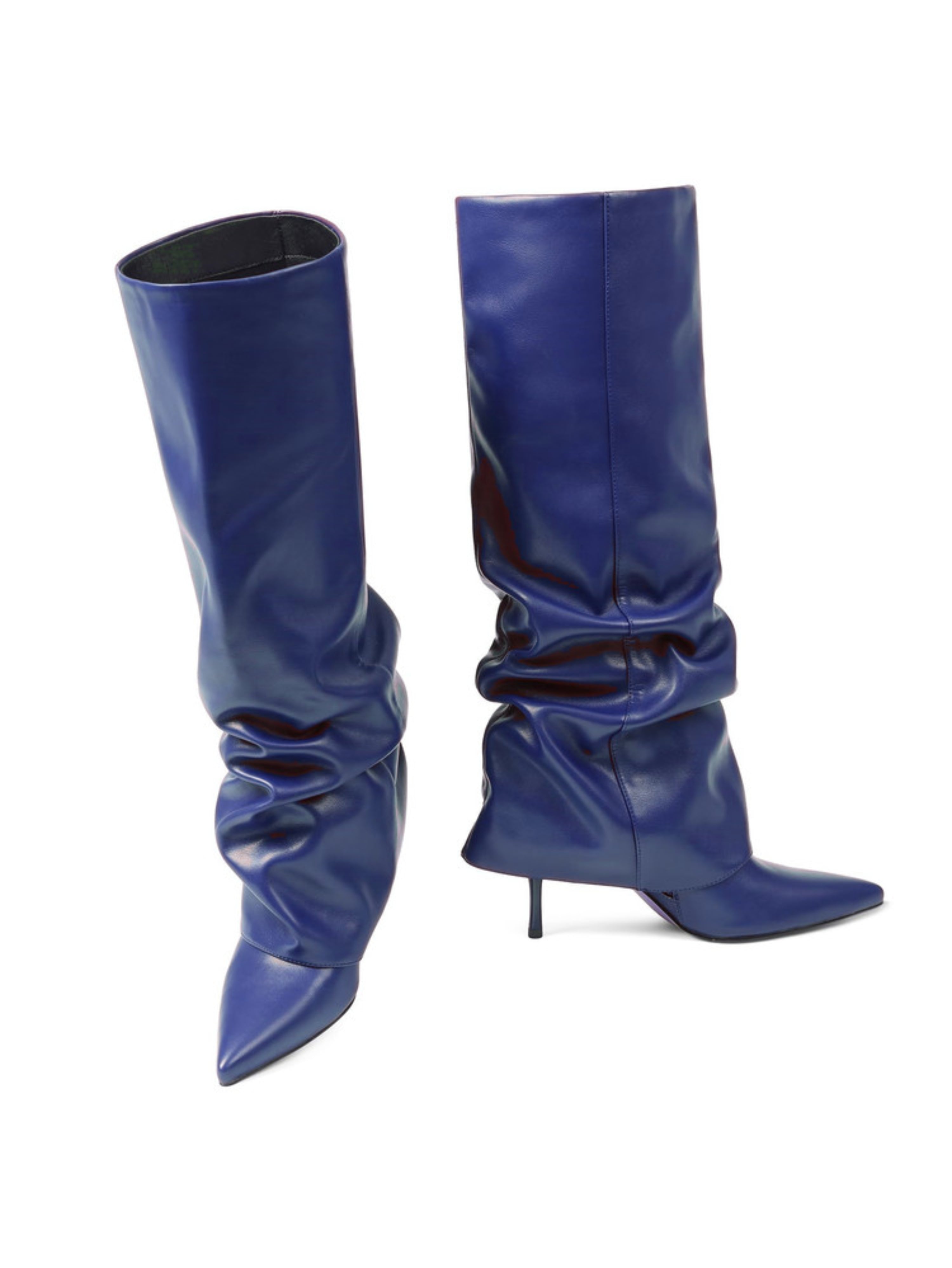Blue Fold Over Women's Knee High Pointed Toe Boots