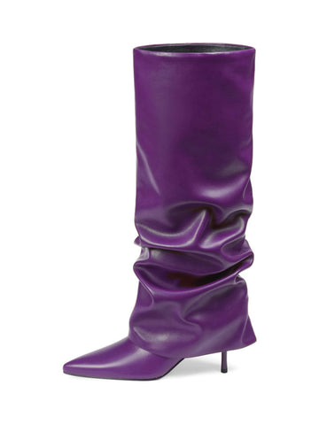 Purple Fold Over Knee High Boots with Stiletto Heels