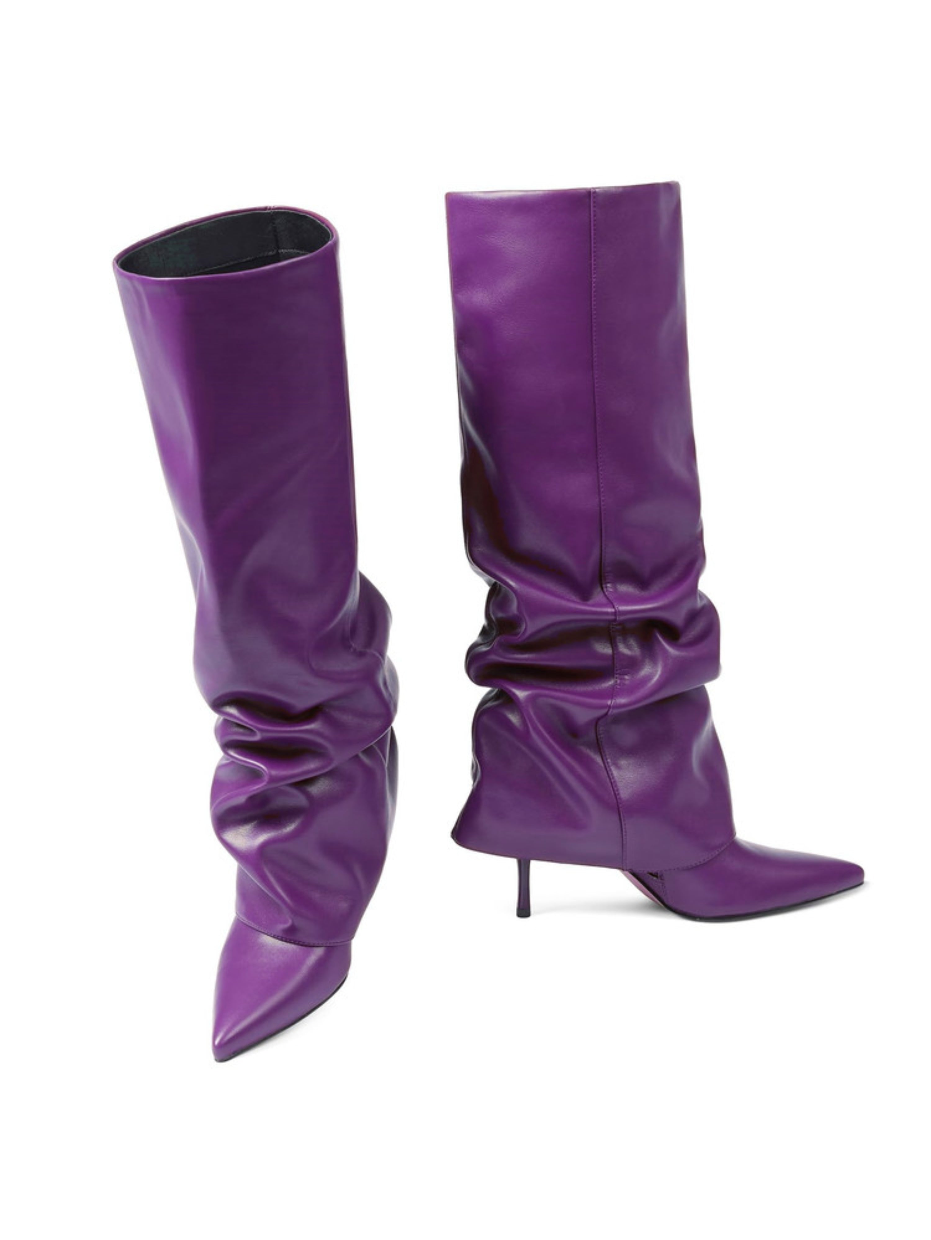 Purple Fold Over Knee High Boots with Stiletto Heels