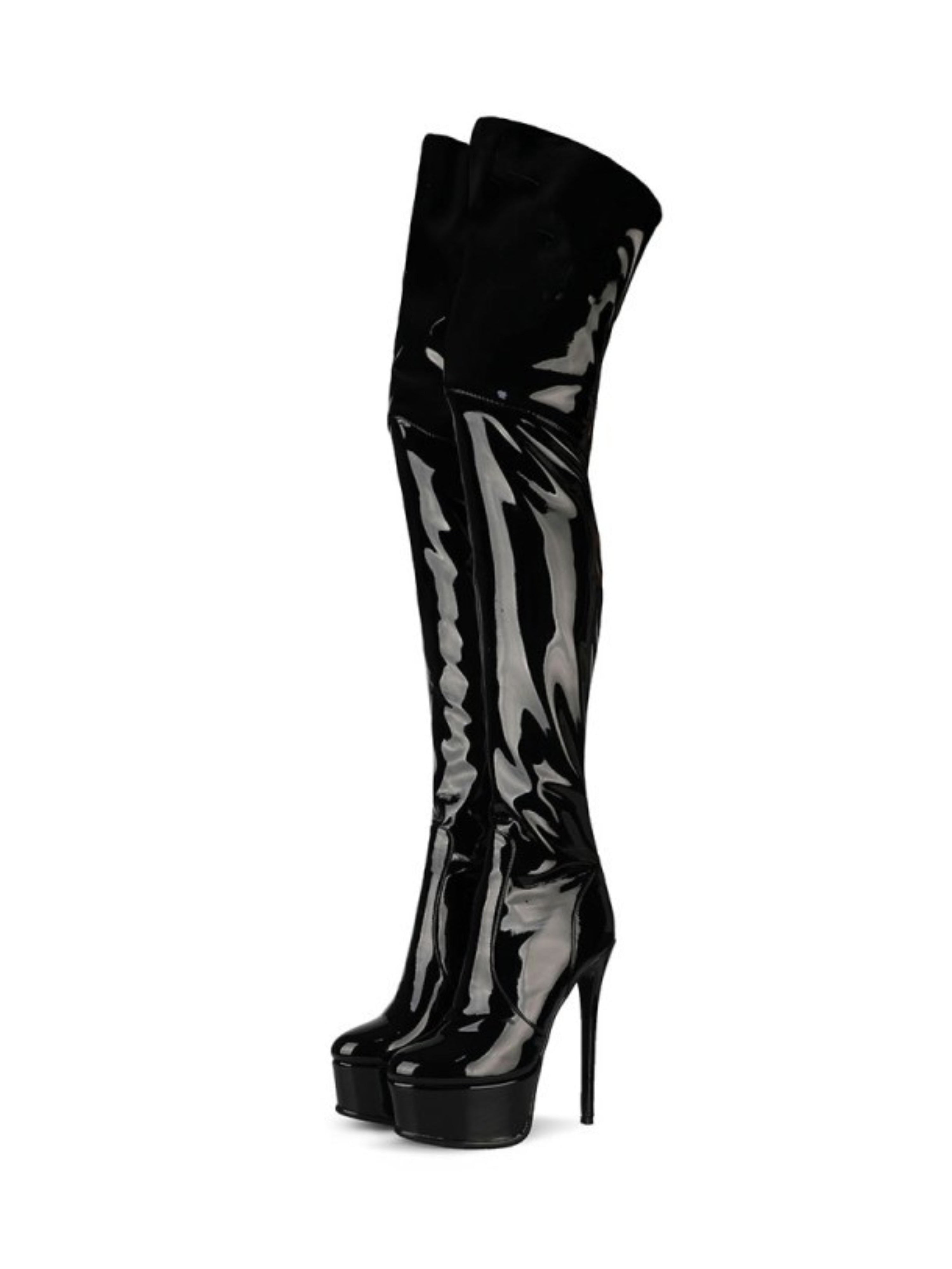 Black Slouchy Round Toe Thigh-High Boots Women