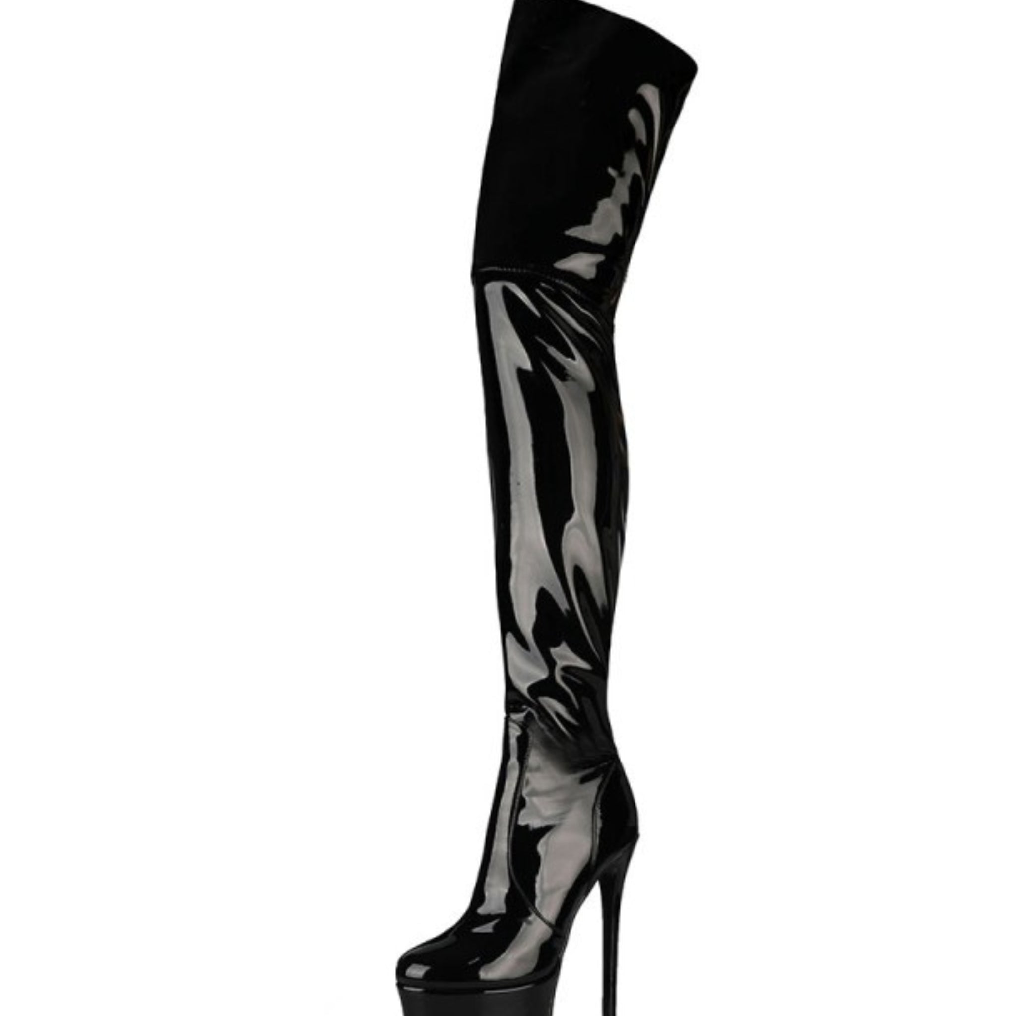 Black Slouchy Round Toe Thigh-High Boots Women