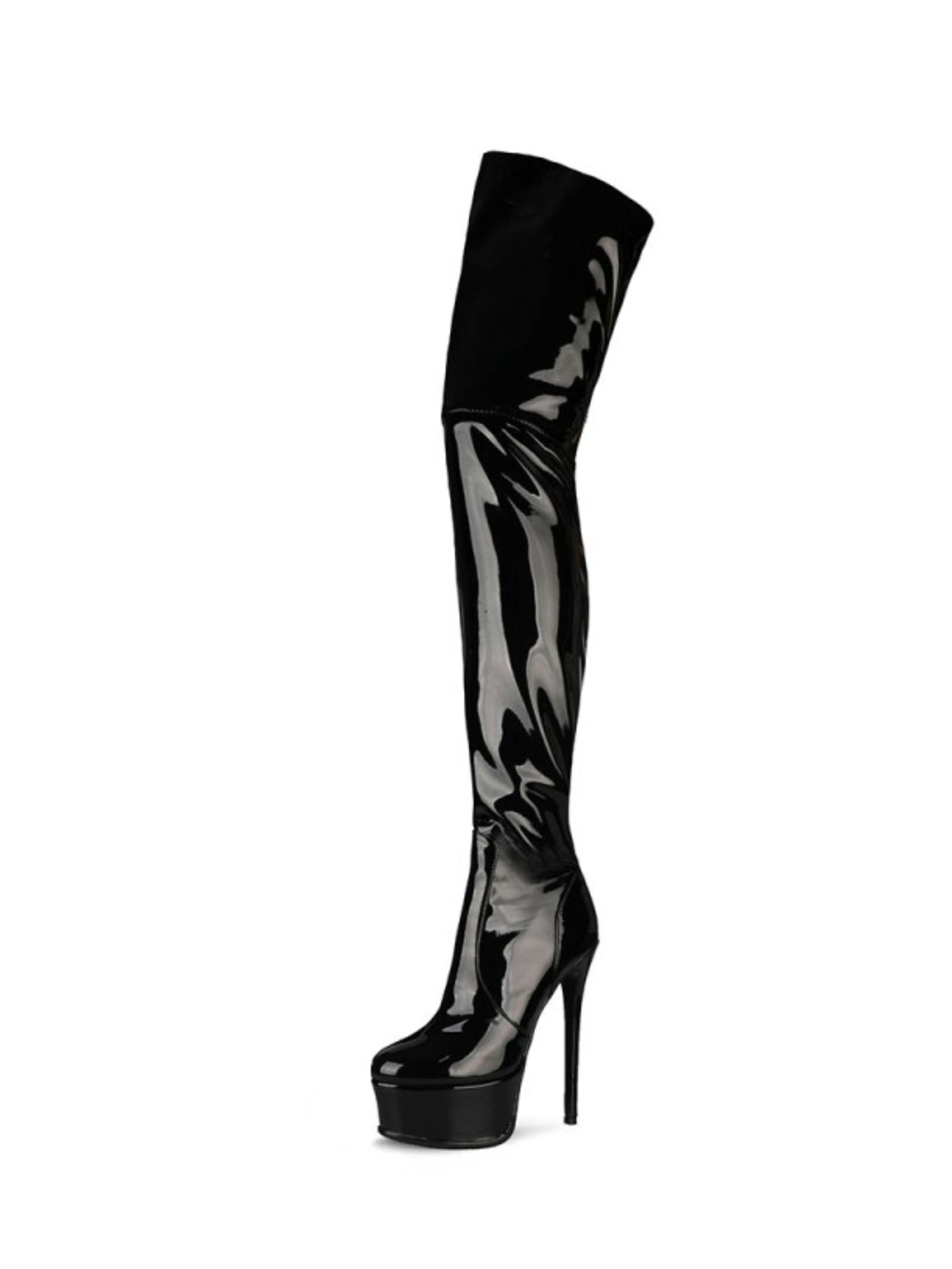 Black Slouchy Round Toe Thigh-High Boots Women