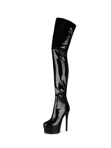 Black Slouchy Round Toe Thigh-High Boots Women
