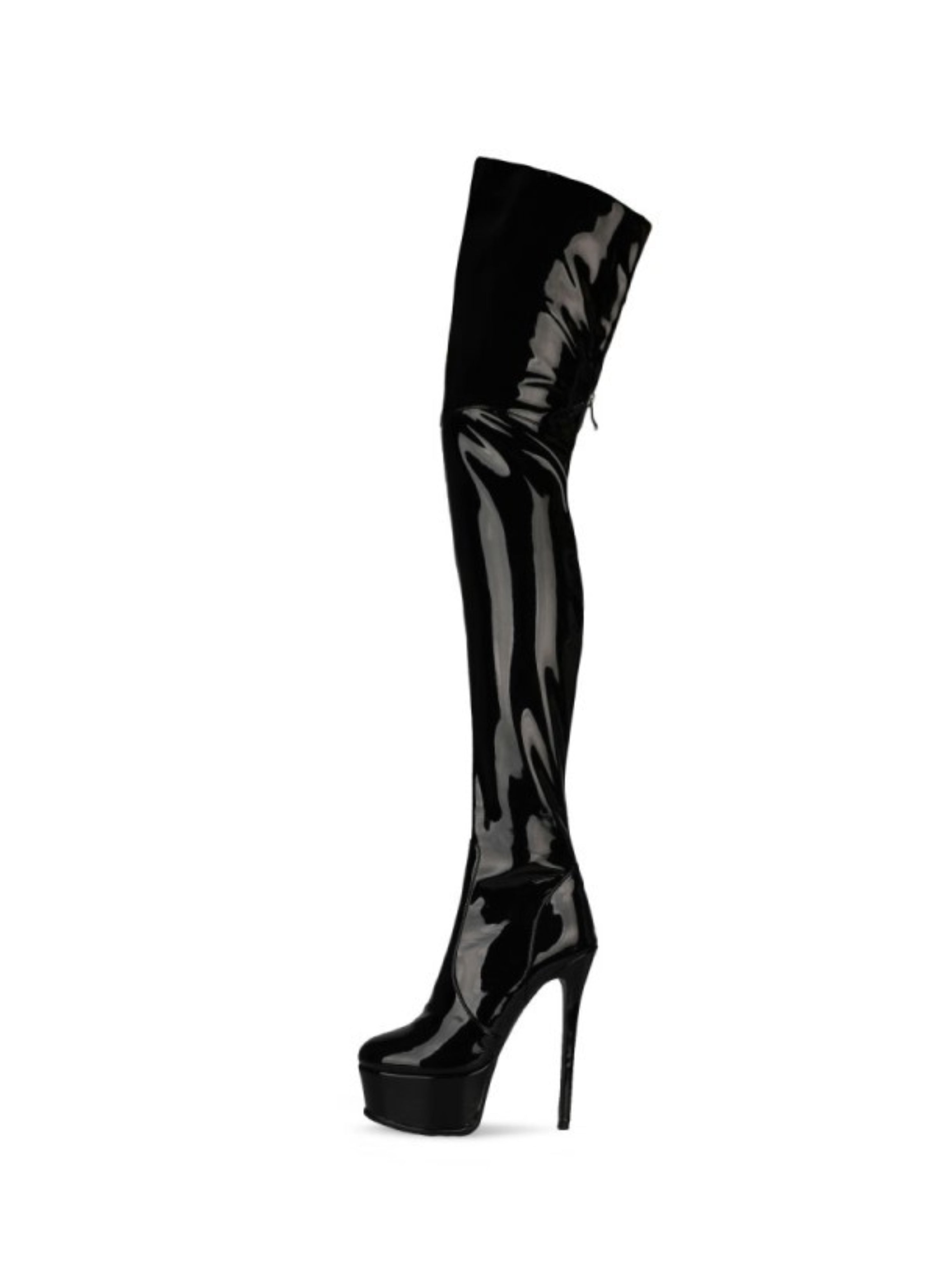 Black Slouchy Round Toe Thigh-High Boots Women