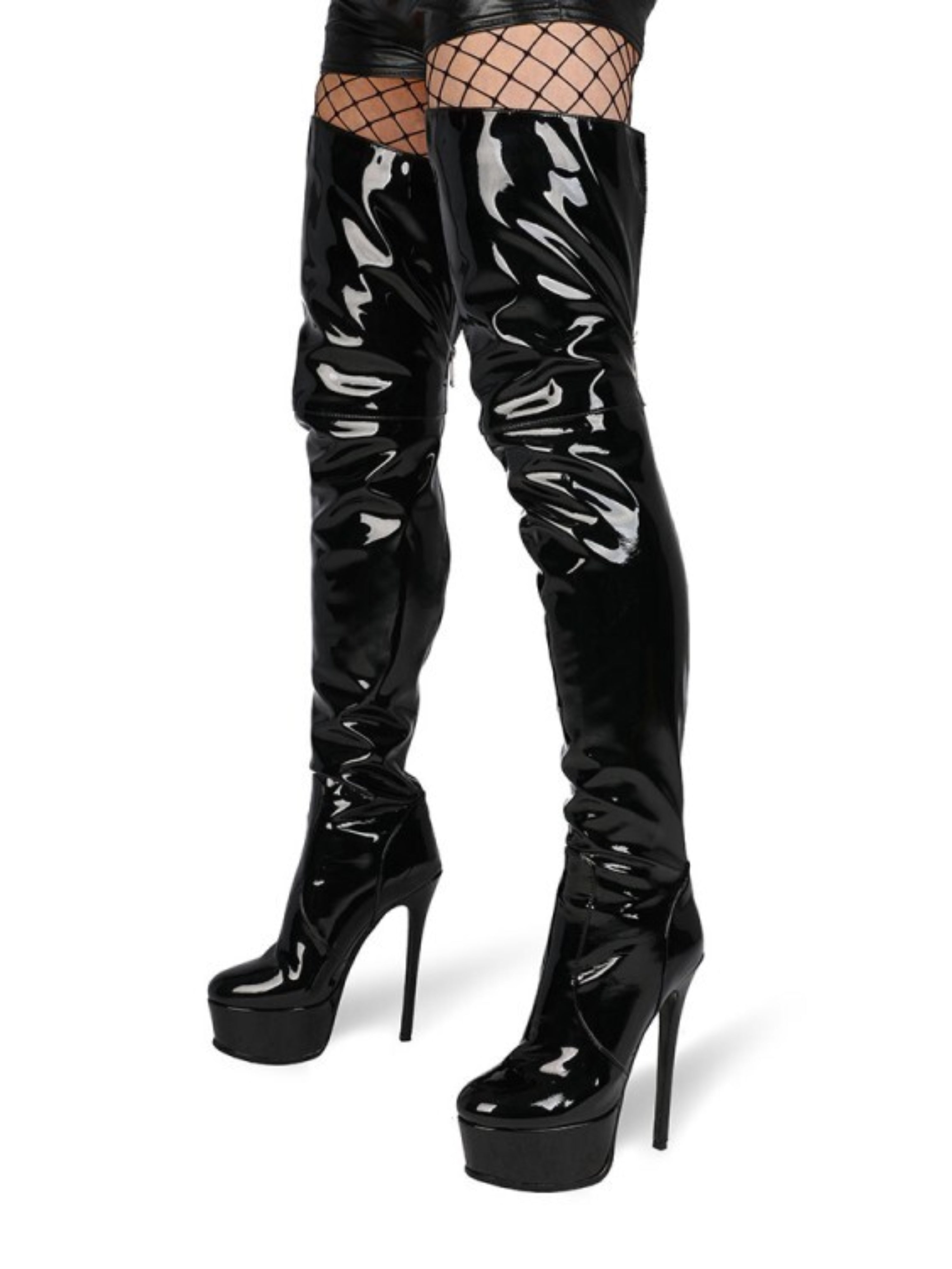 Black Slouchy Round Toe Thigh-High Boots Women