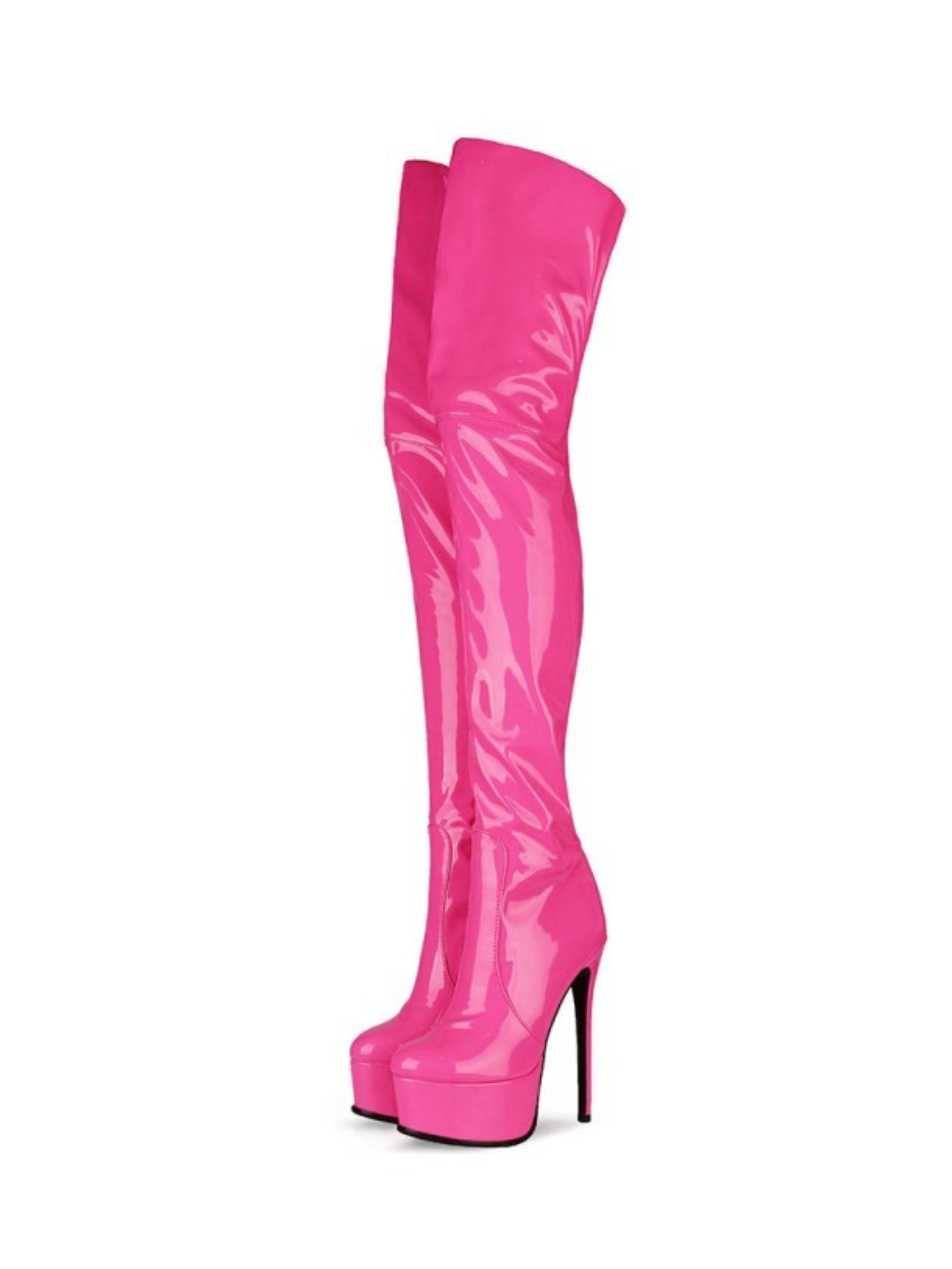 Fuchsia Round Toe Platform Thigh-High Boots