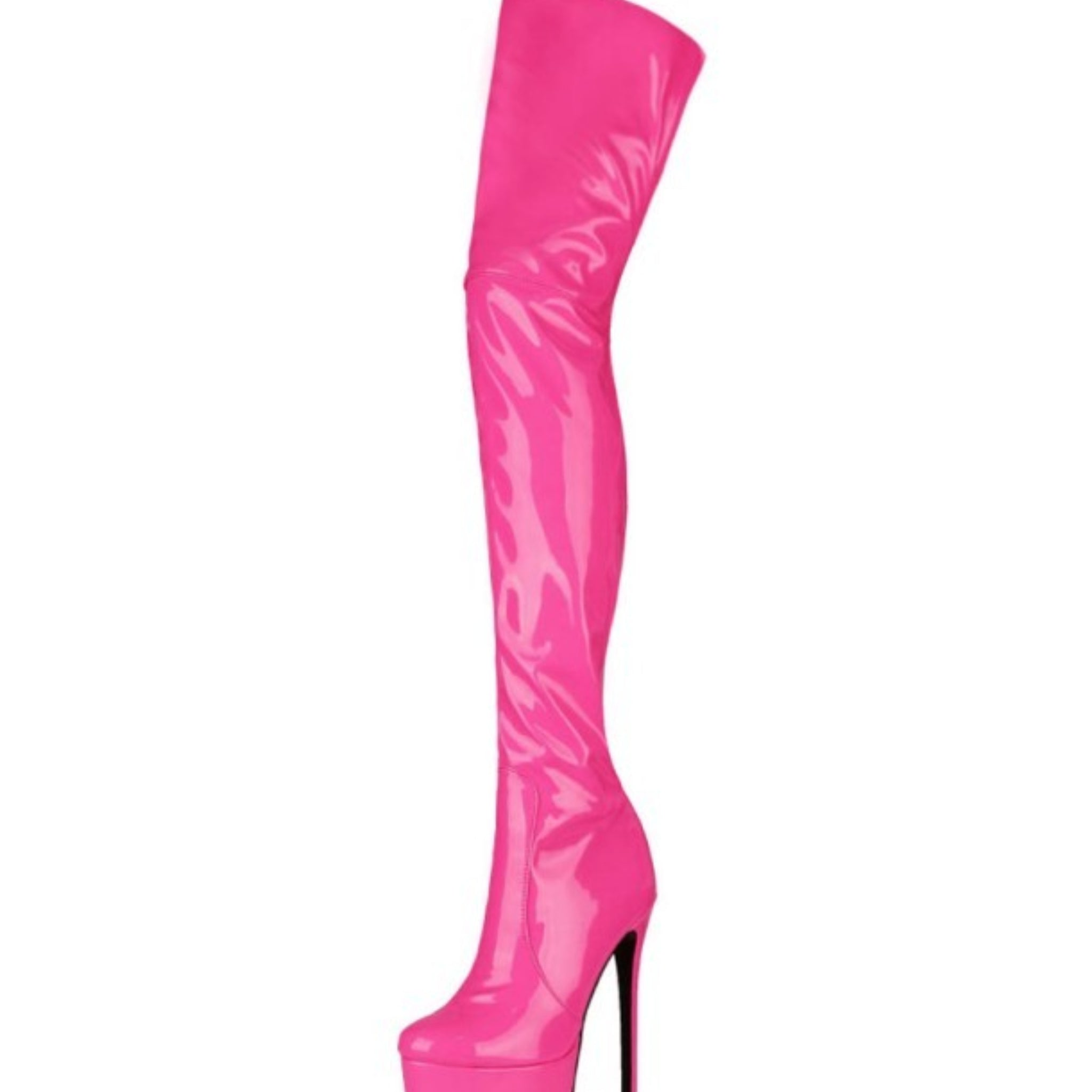 Fuchsia Round Toe Platform Thigh-High Boots