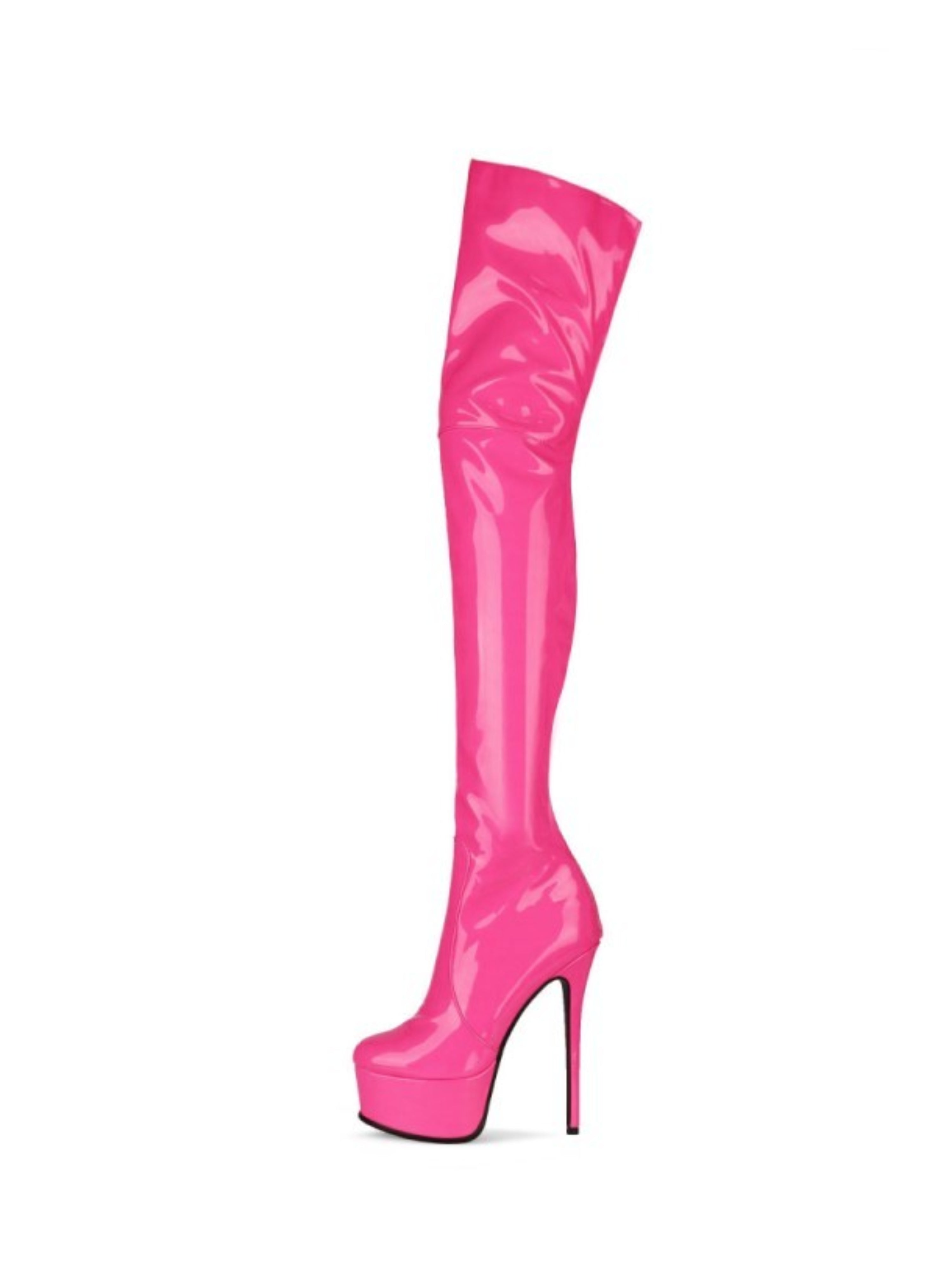 Fuchsia Round Toe Platform Thigh-High Boots