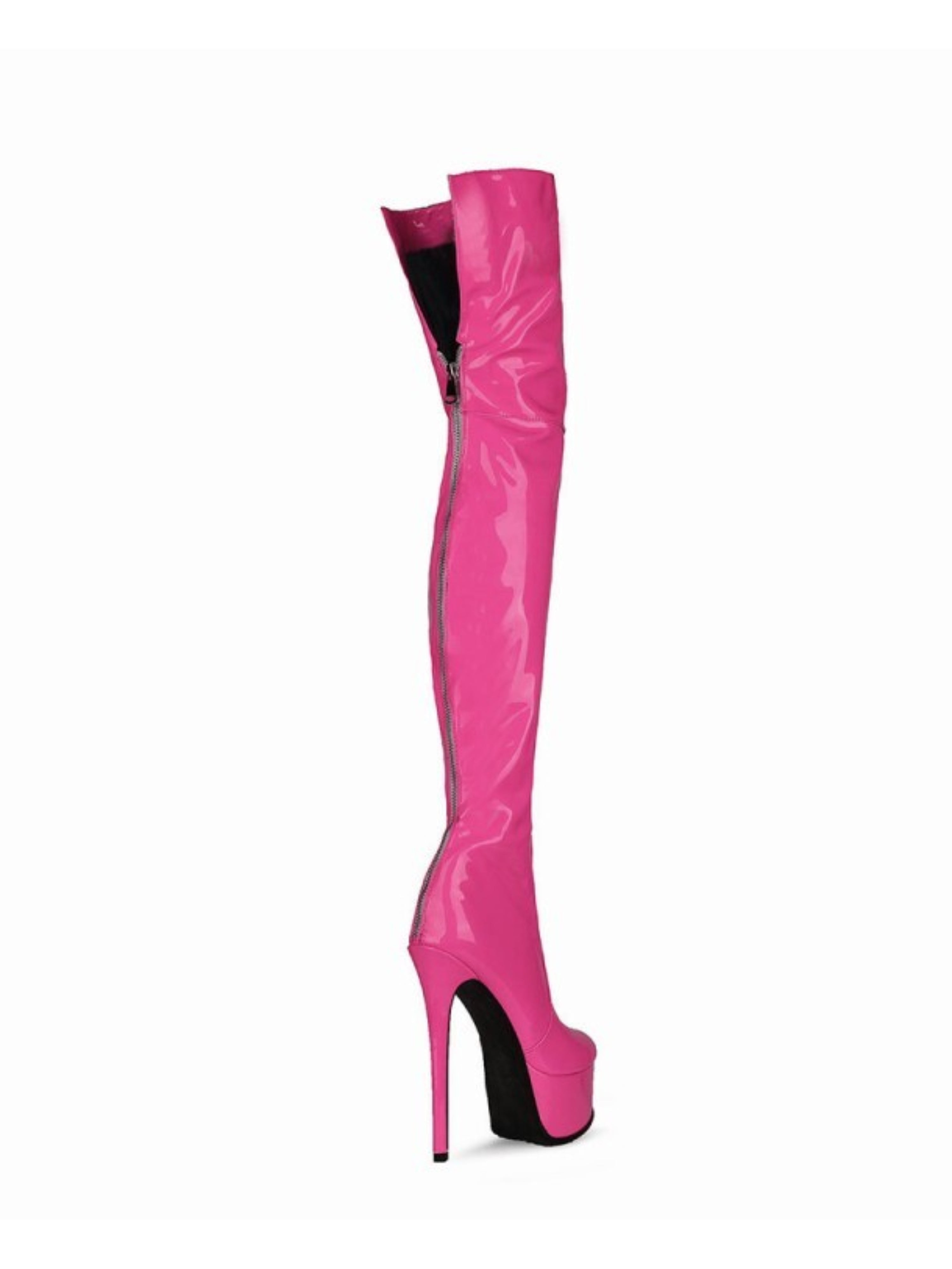 Fuchsia Round Toe Platform Thigh-High Boots