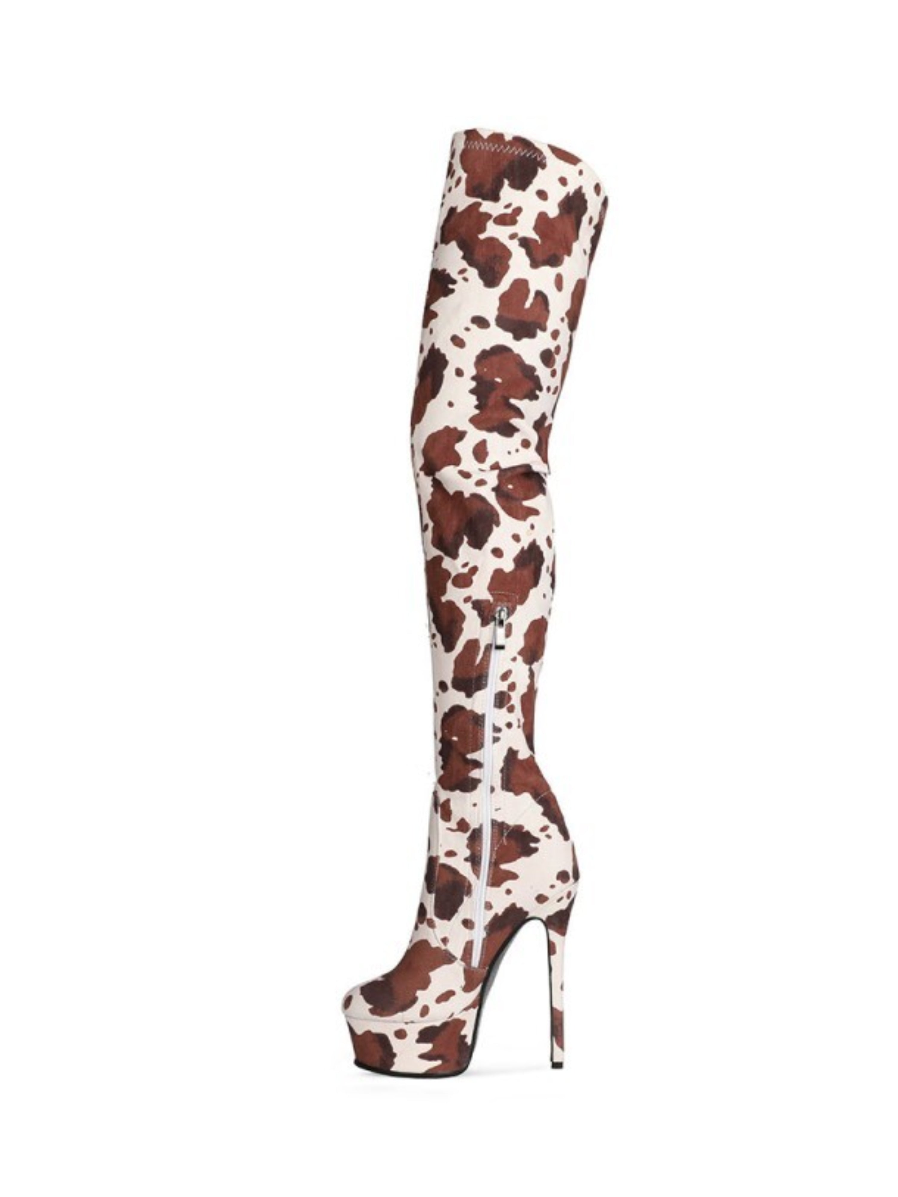 Brown Round Toe Stilettos Women's Thigh-High Boots