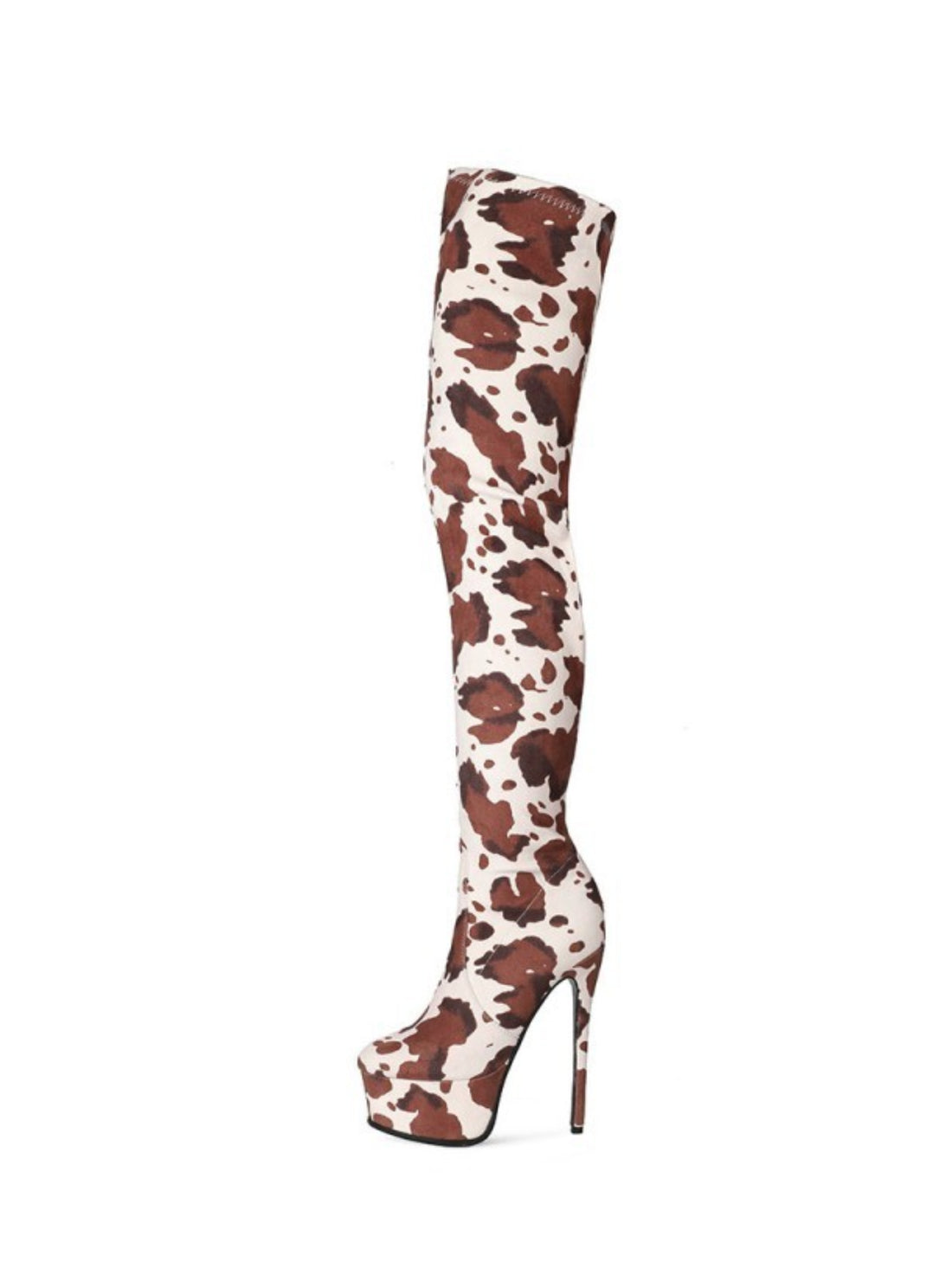Brown Round Toe Stilettos Women's Thigh-High Boots