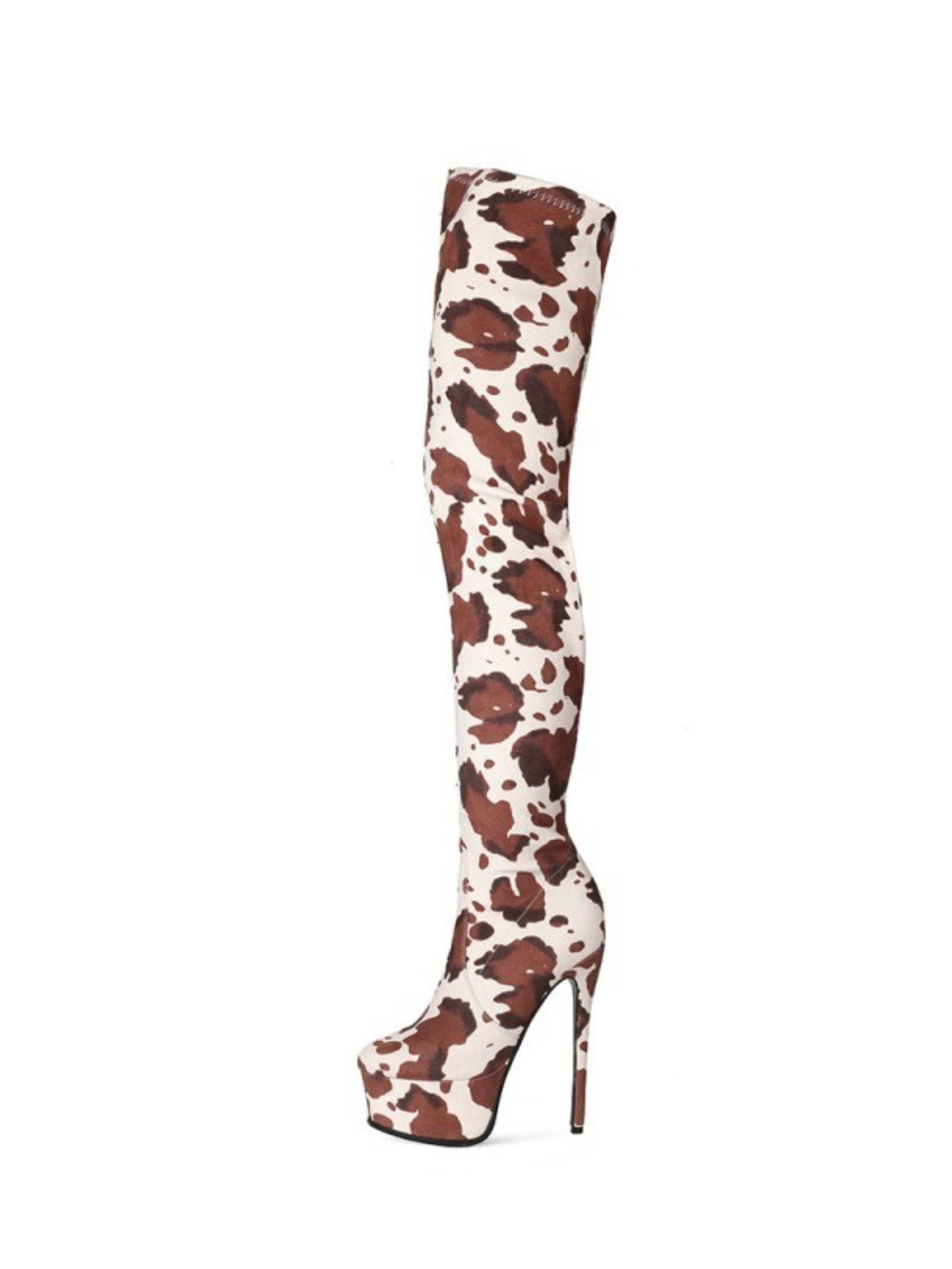 Brown Round Toe Stilettos Women's Thigh-High Boots