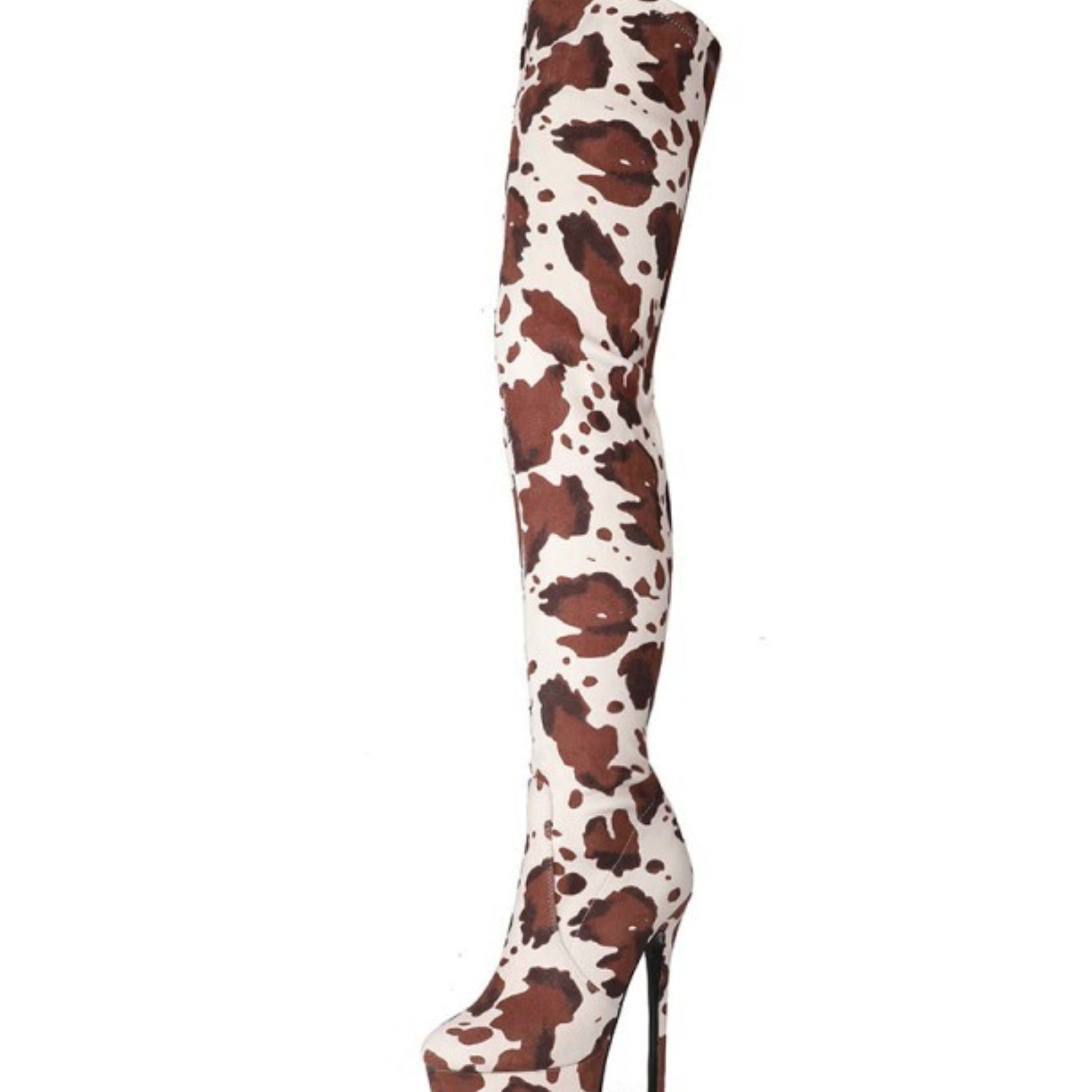 Brown Round Toe Stilettos Women's Thigh-High Boots
