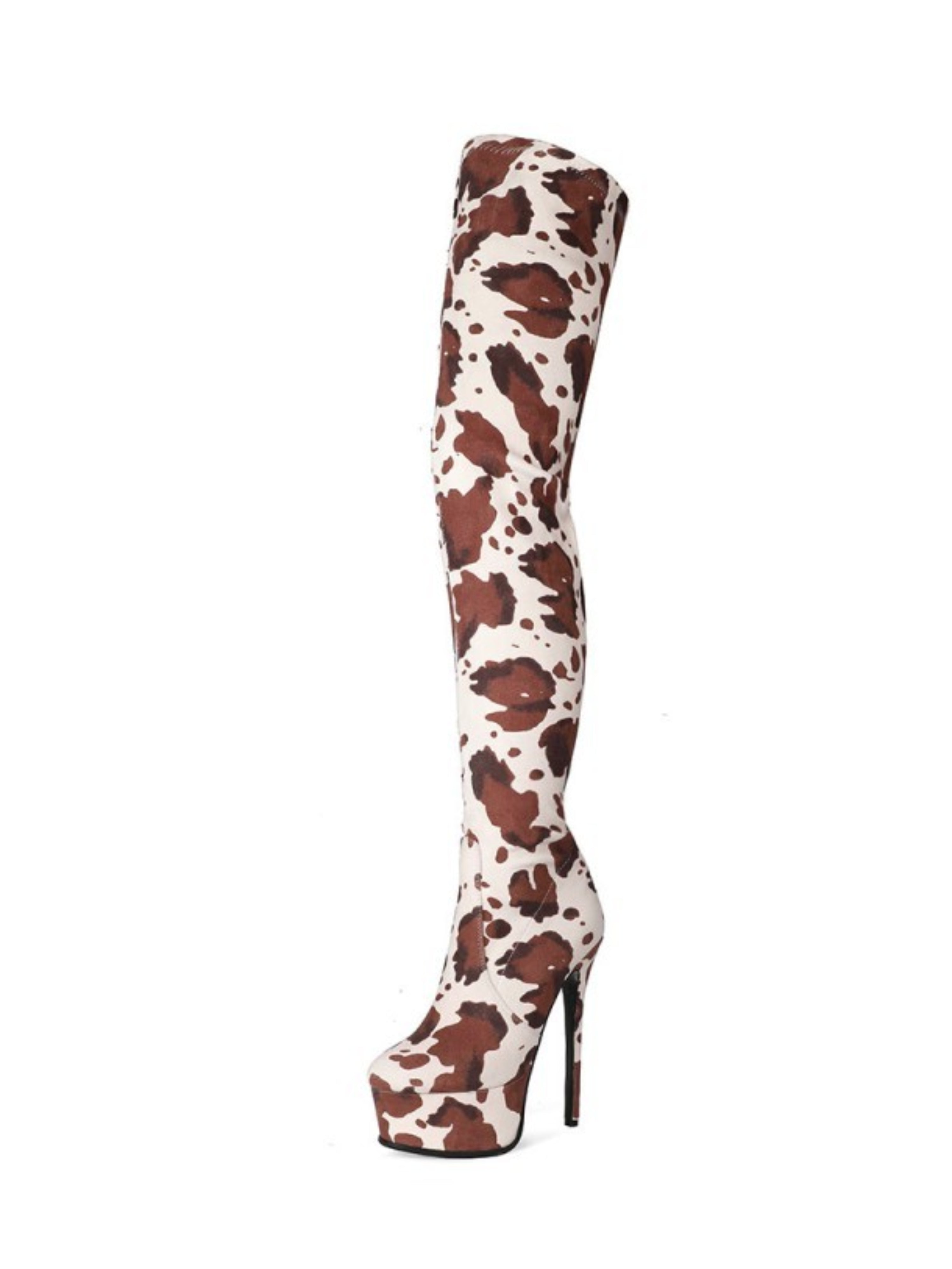 Brown Round Toe Stilettos Women's Thigh-High Boots