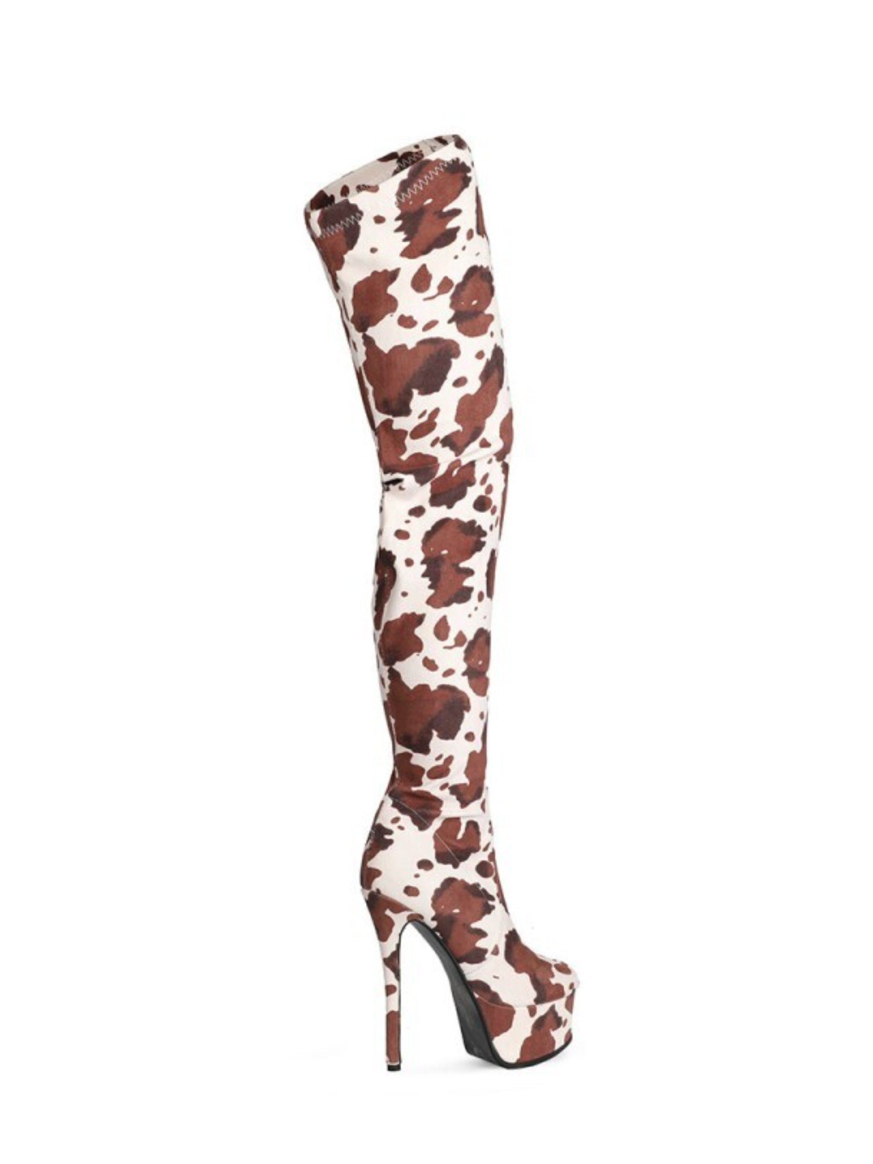 Brown Round Toe Stilettos Women's Thigh-High Boots