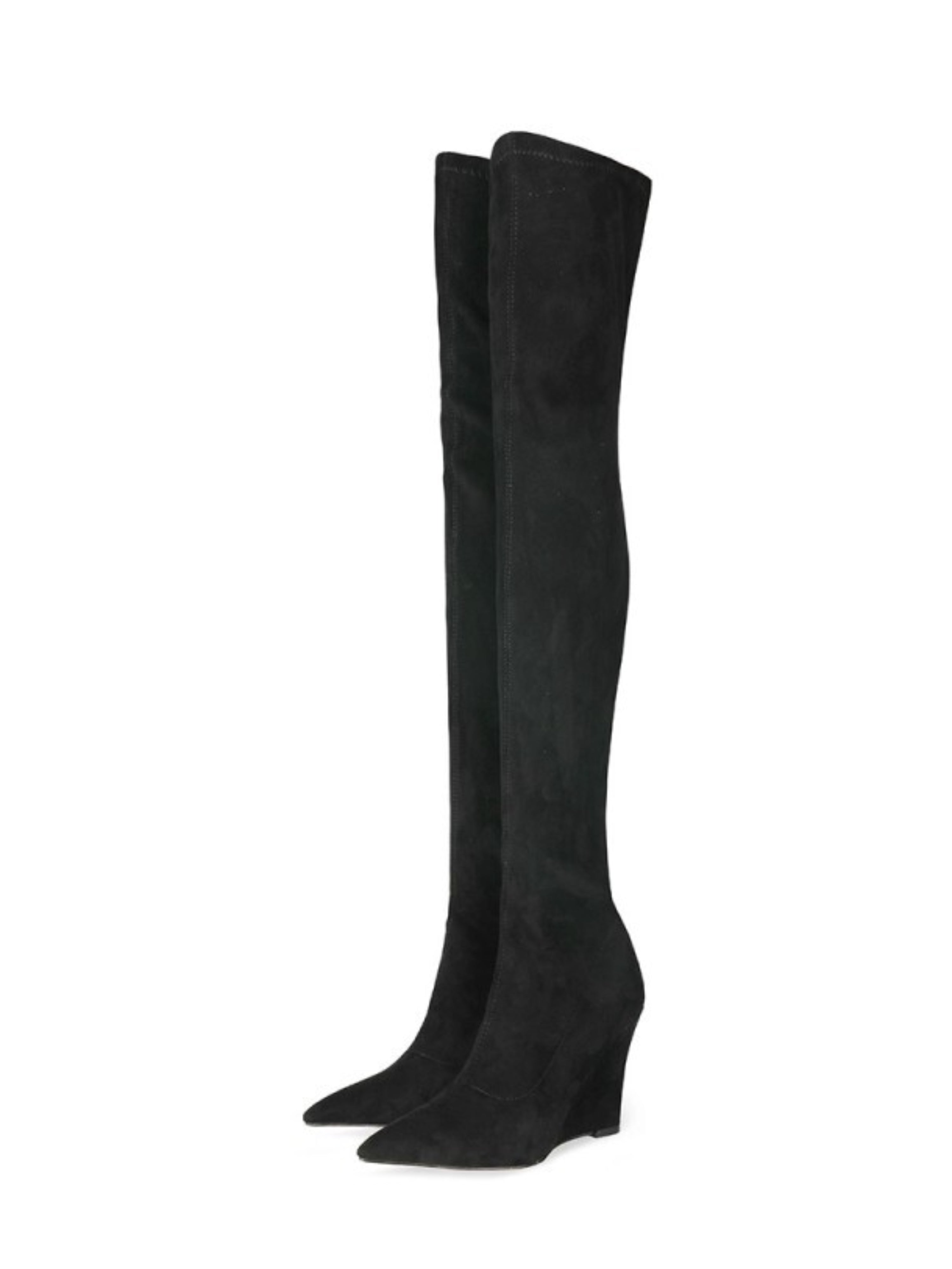 Black Pointed Toe Heeled Over-The-Knee Boots