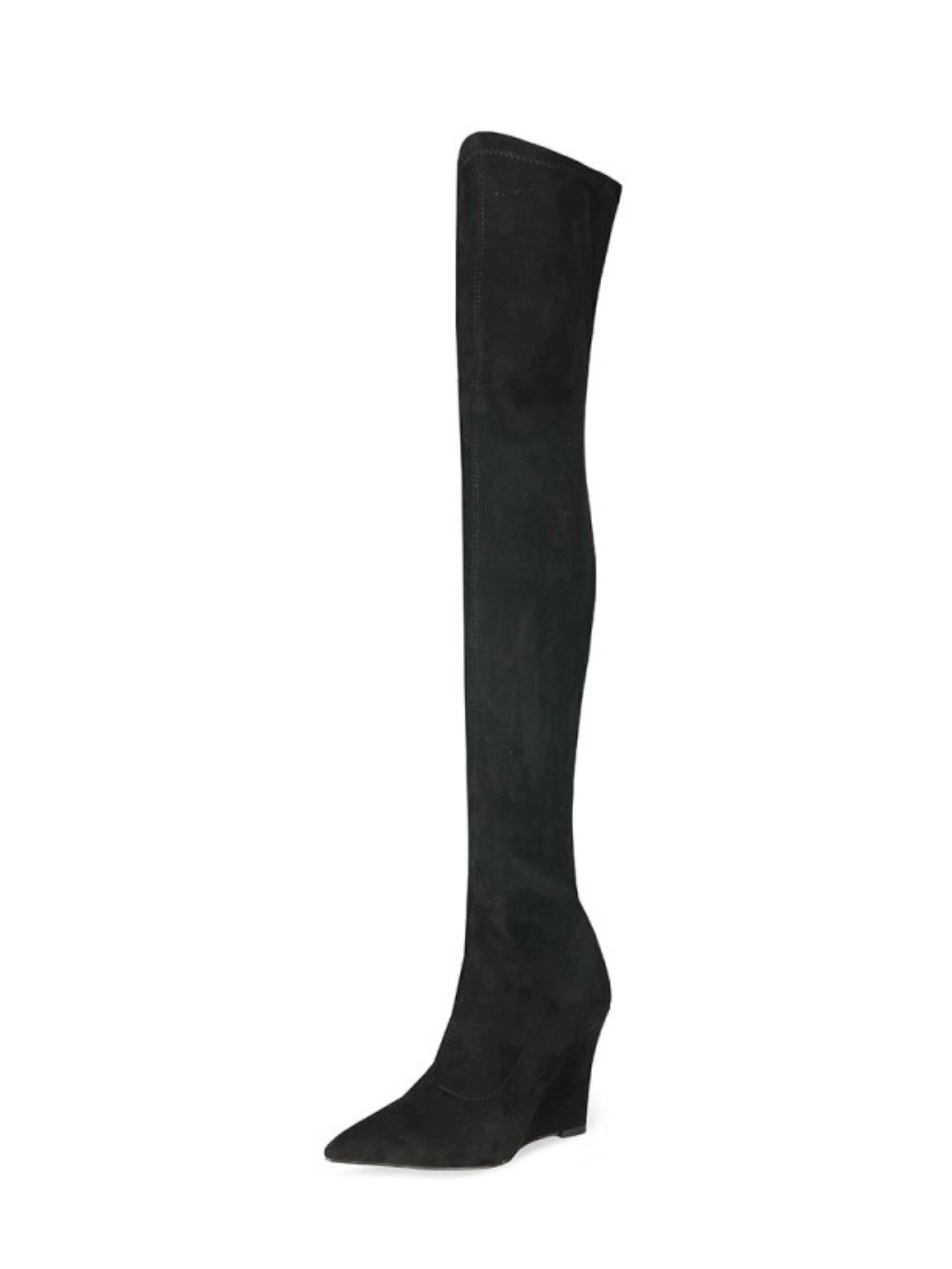Black Pointed Toe Heeled Over-The-Knee Boots