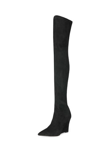 Black Pointed Toe Heeled Over-The-Knee Boots