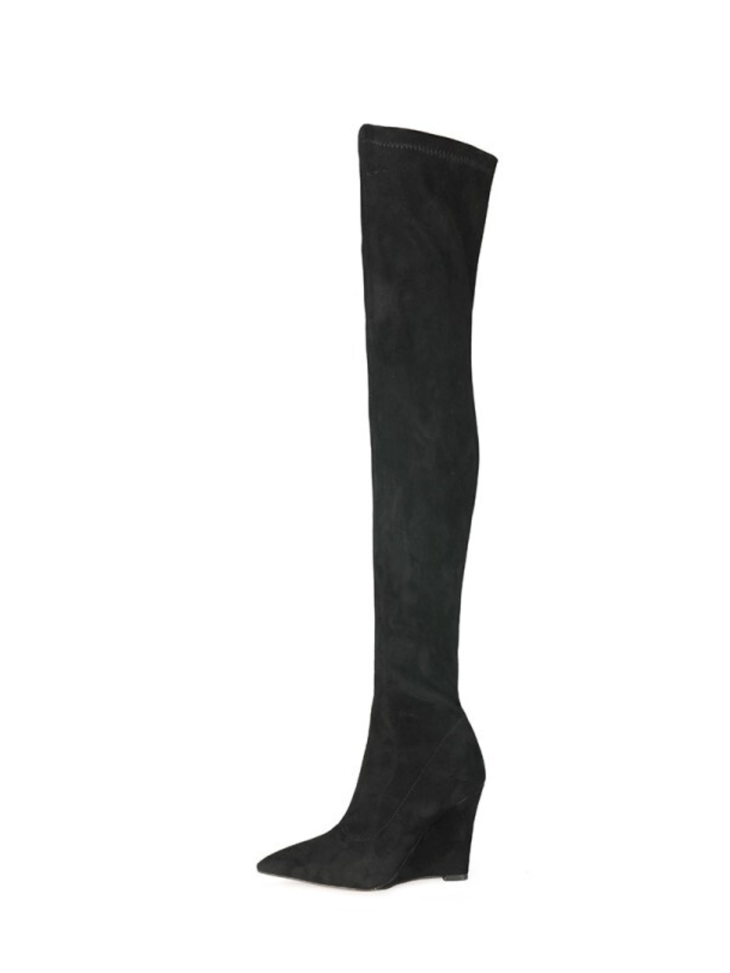 Black Pointed Toe Heeled Over-The-Knee Boots