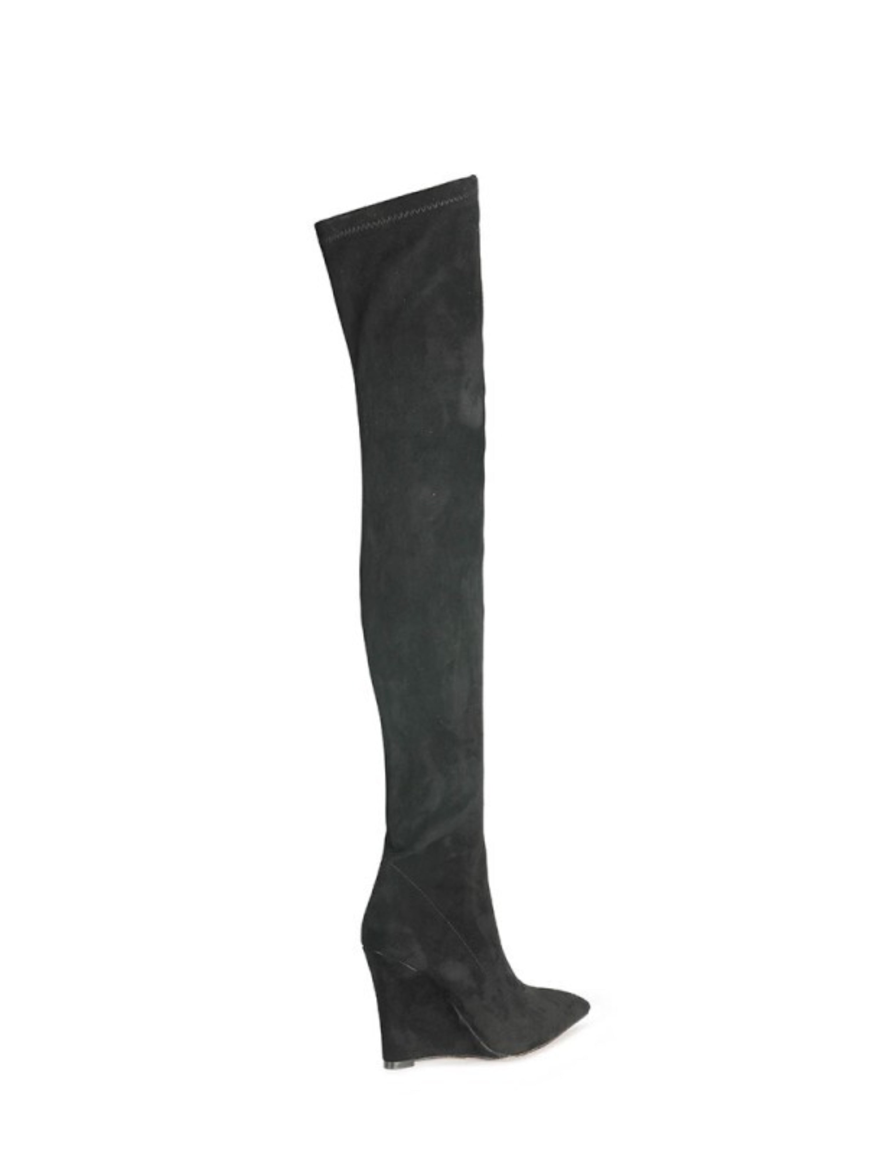 Black Pointed Toe Heeled Over-The-Knee Boots