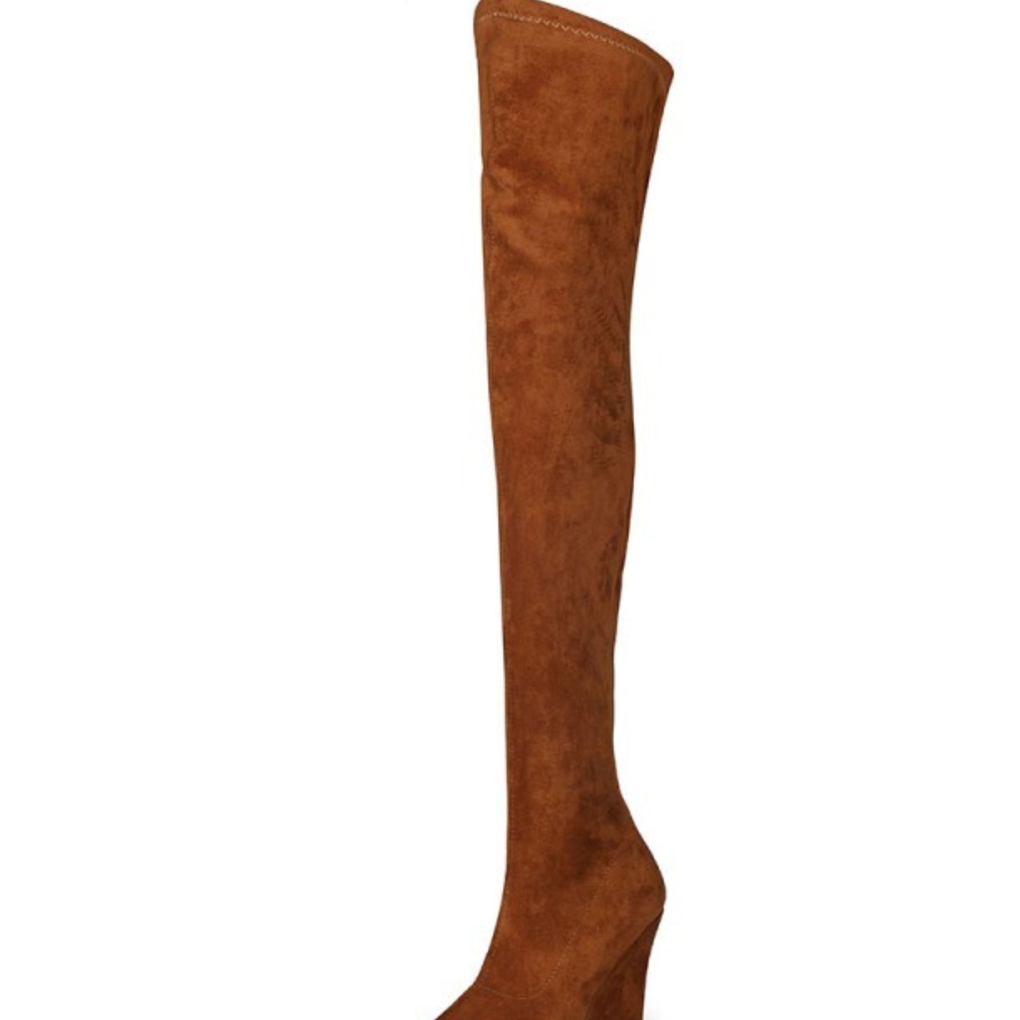 Brown Faux Suede Heeled Thigh-High Boots Women