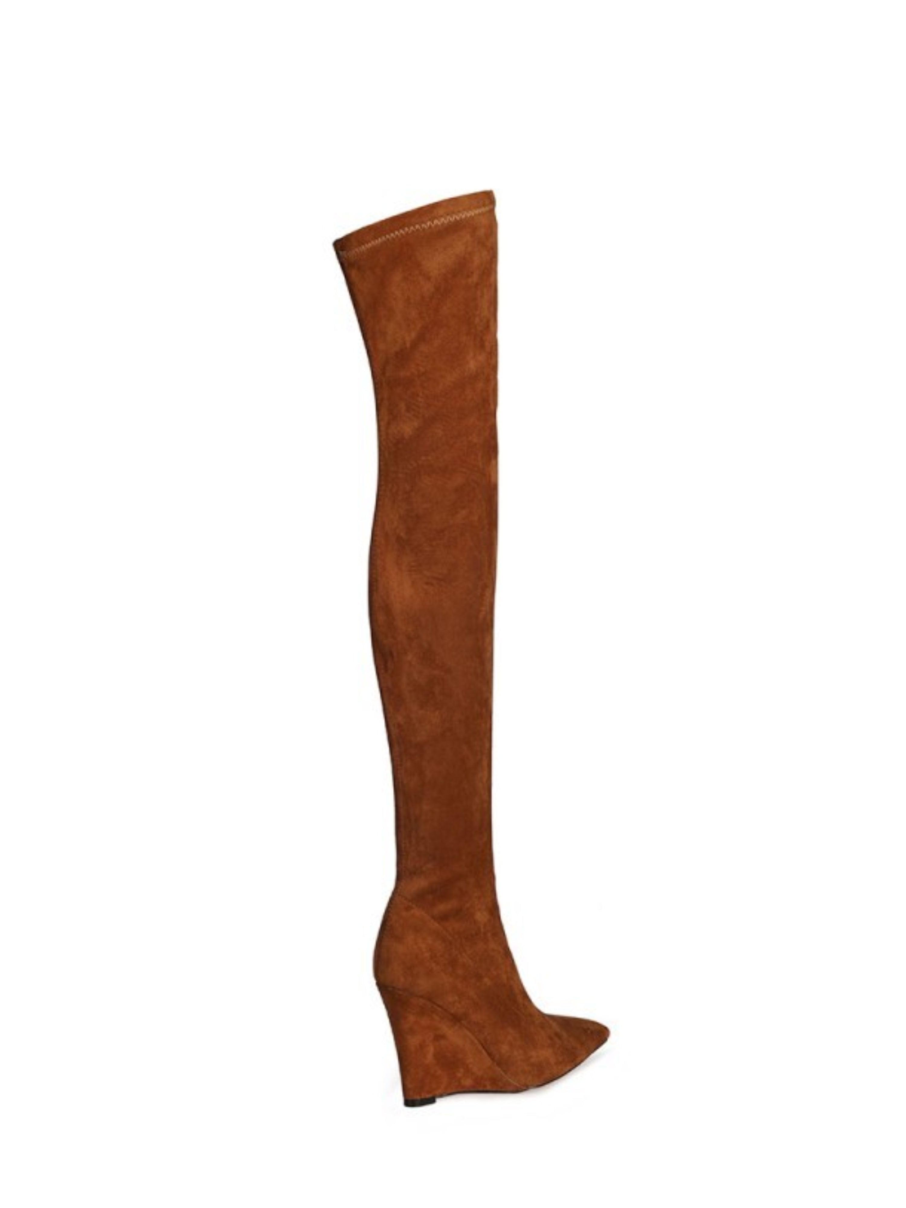 Brown Faux Suede Heeled Thigh-High Boots Women