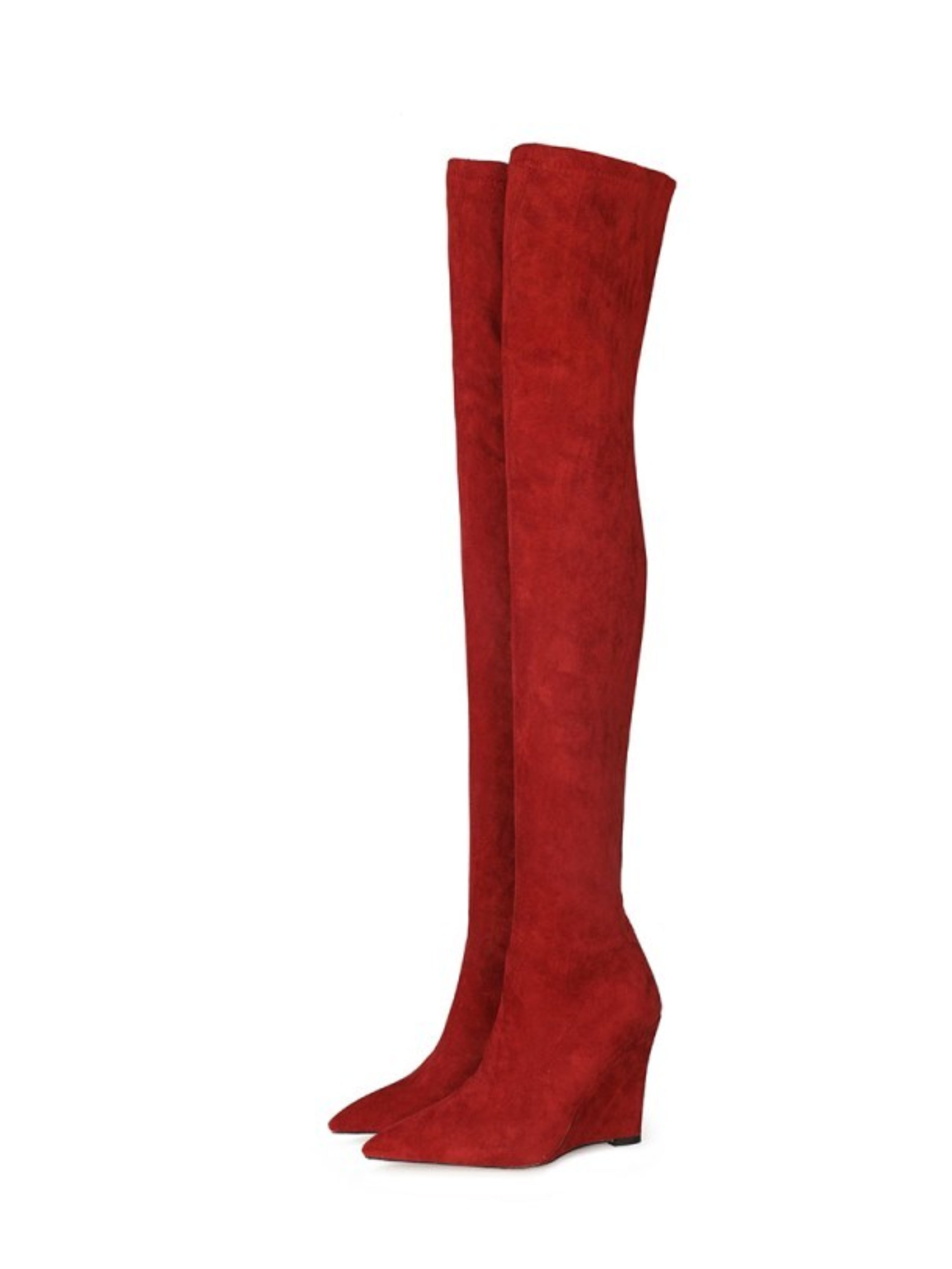 Burgundy Pointed Toe Thigh-High Boots for Women