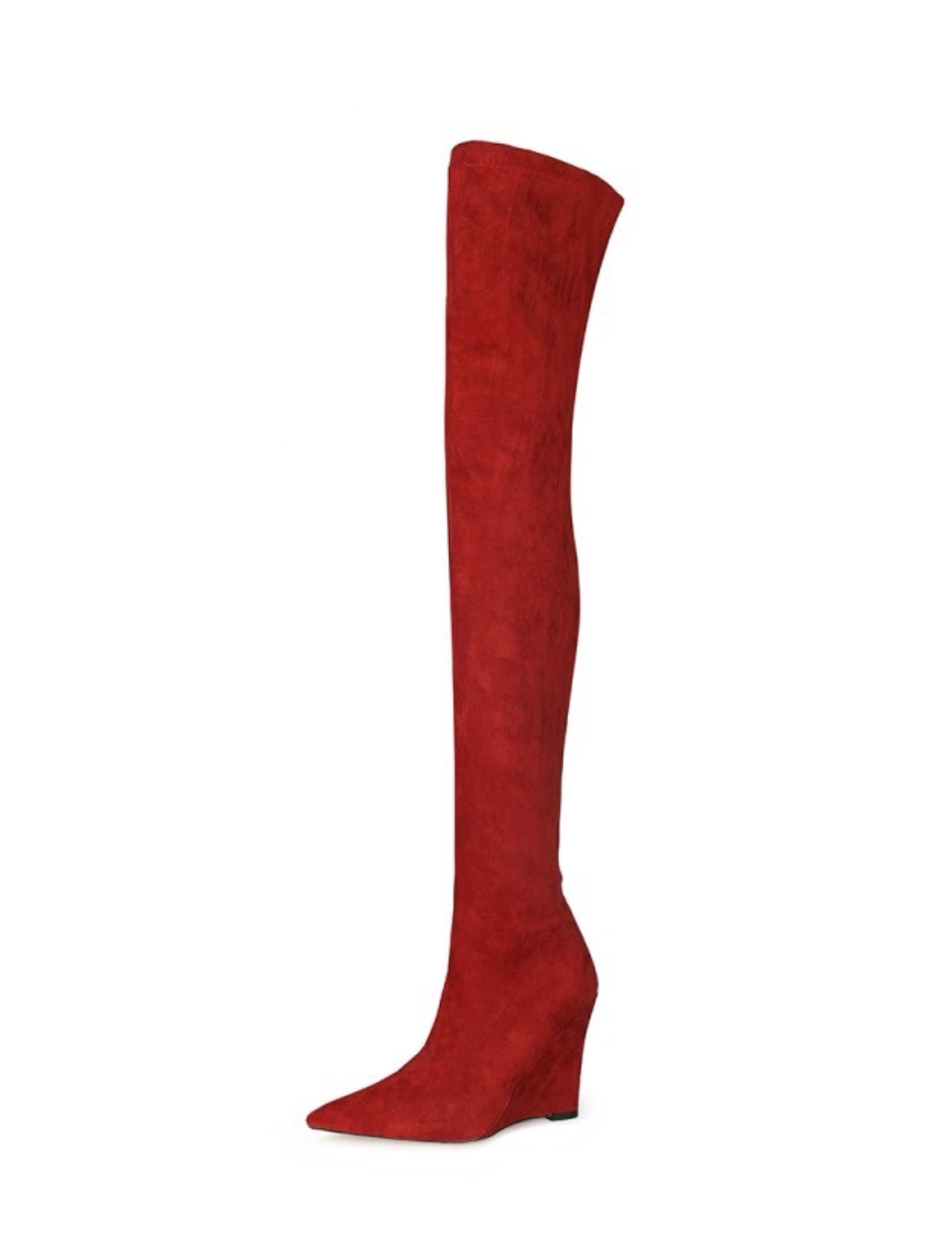 Burgundy Pointed Toe Thigh-High Boots for Women