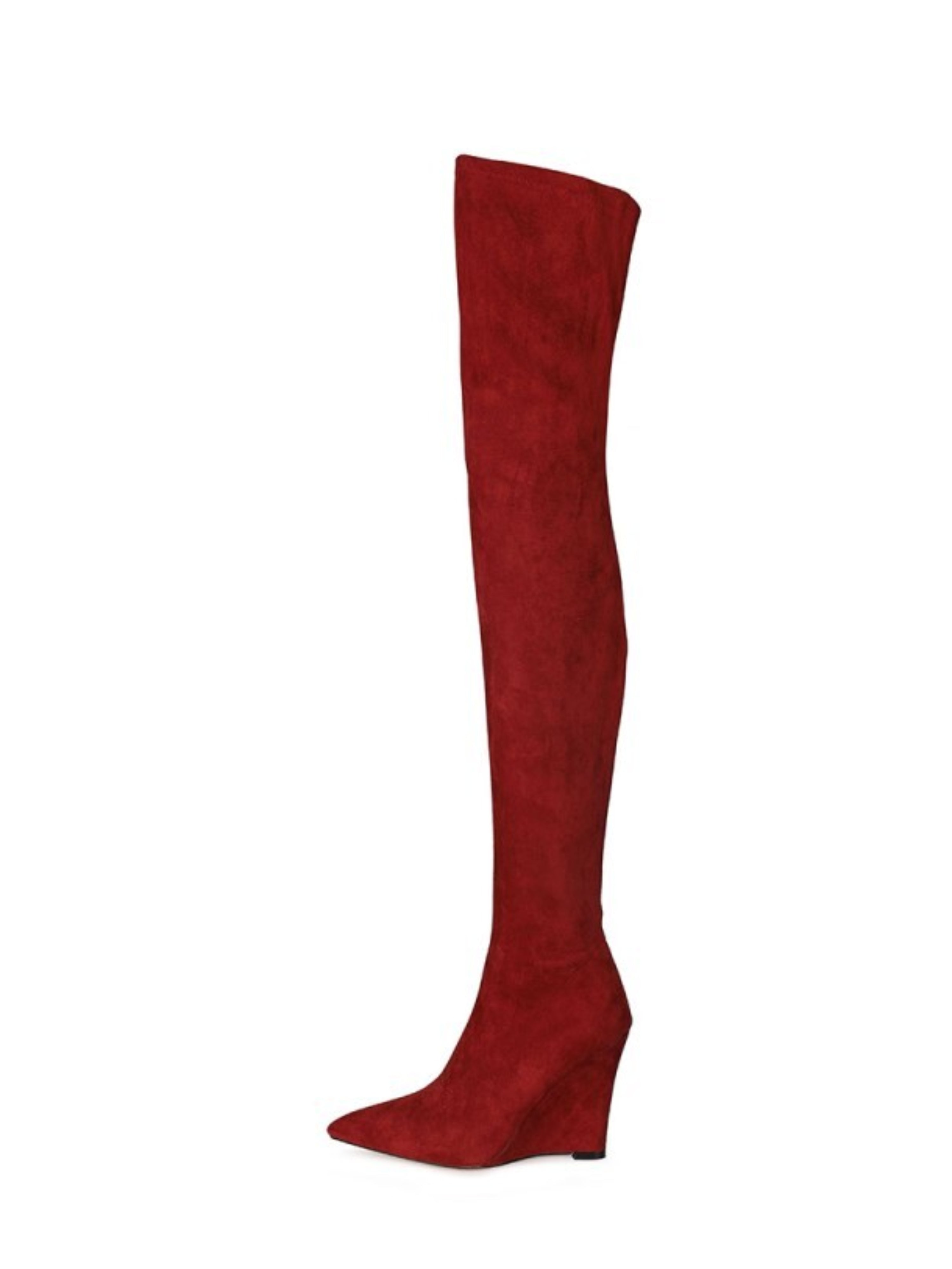 Burgundy Pointed Toe Thigh-High Boots for Women