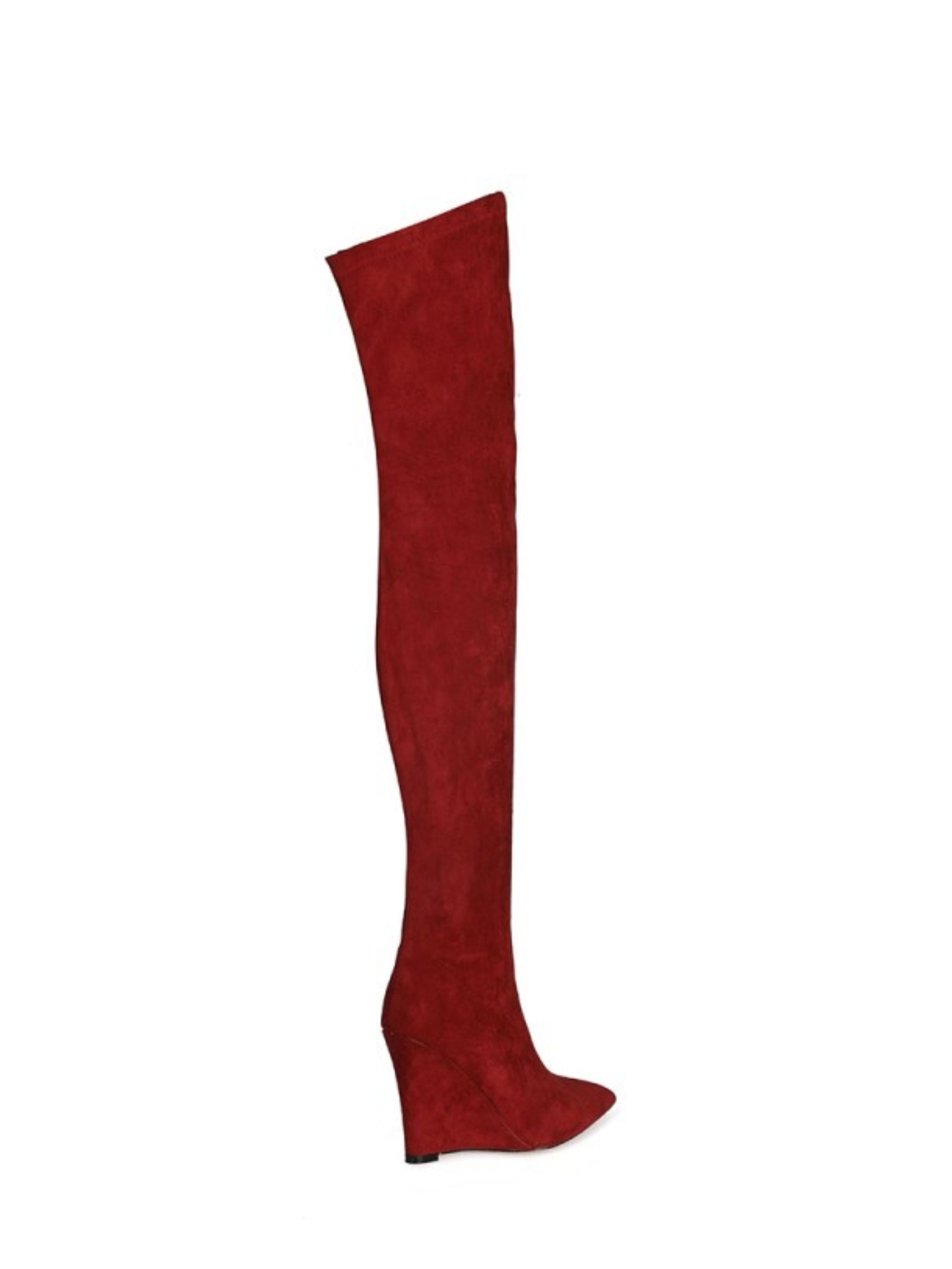 Burgundy Pointed Toe Thigh-High Boots for Women