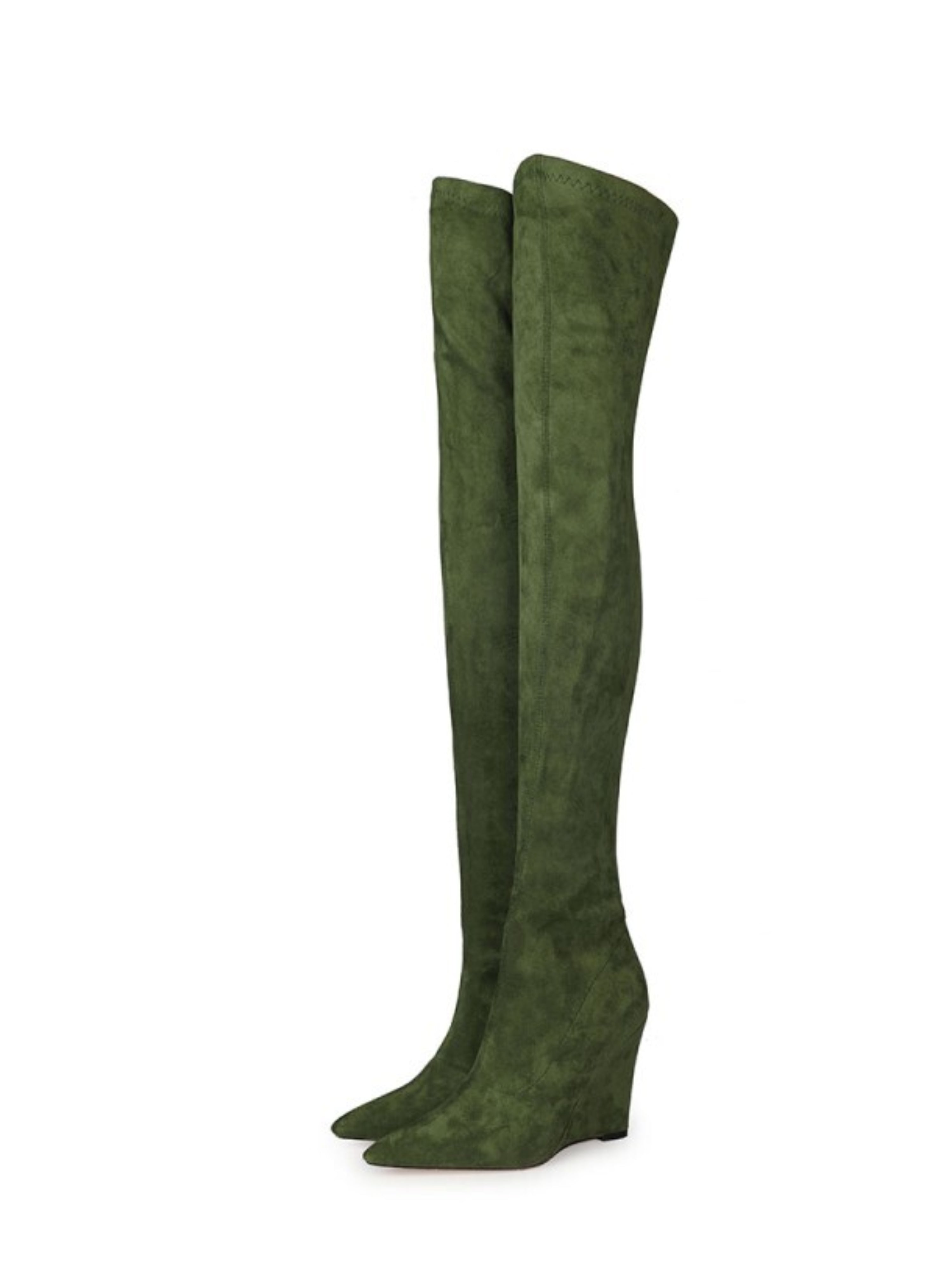 Green Wedge Heels Over-The-Knee Boots
