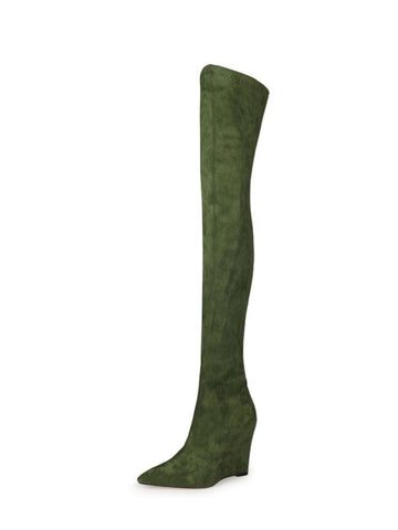 Green Wedge Heels Over-The-Knee Boots