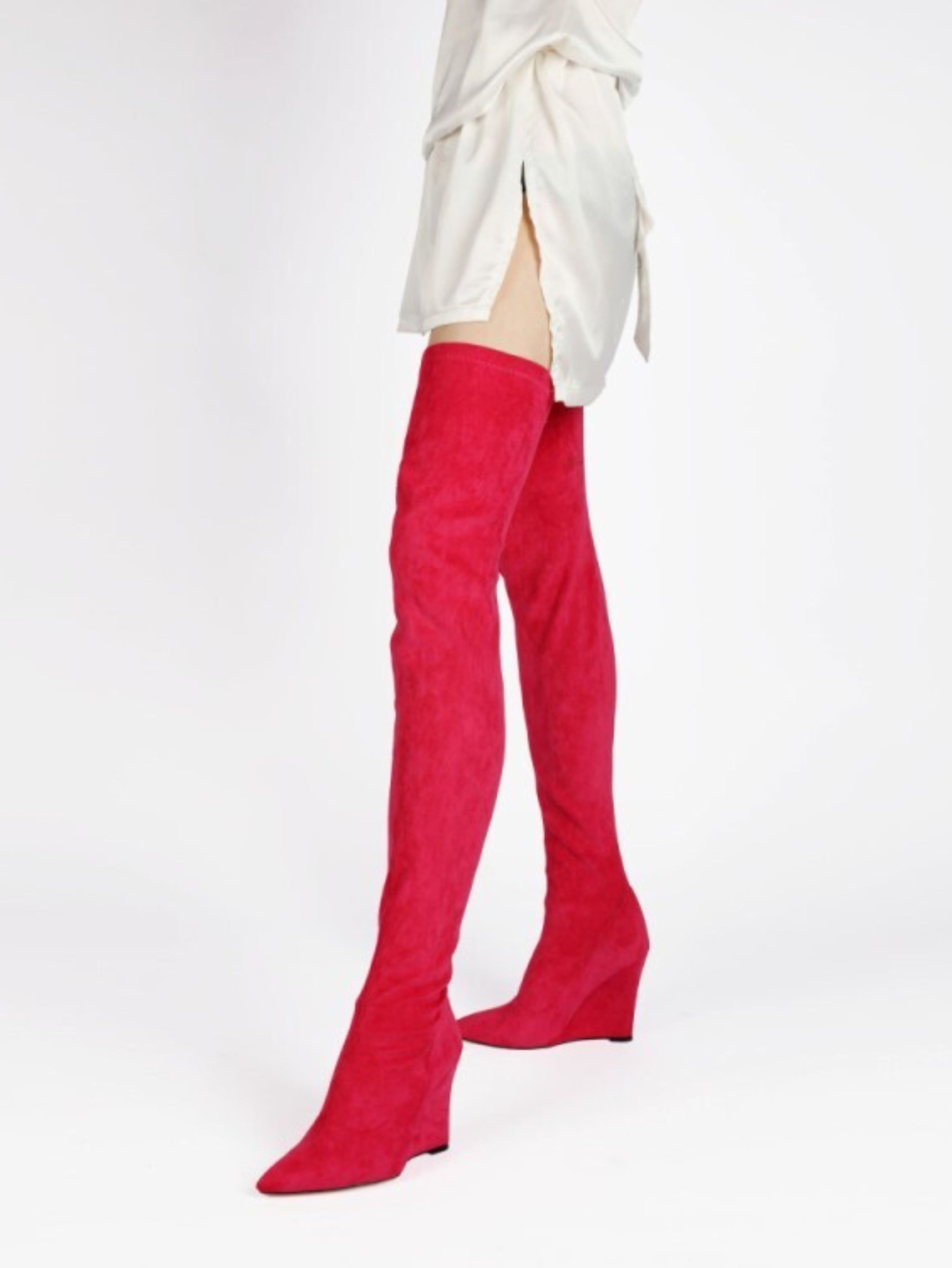 Pink Wedge Heels Over-The-Knee Boots