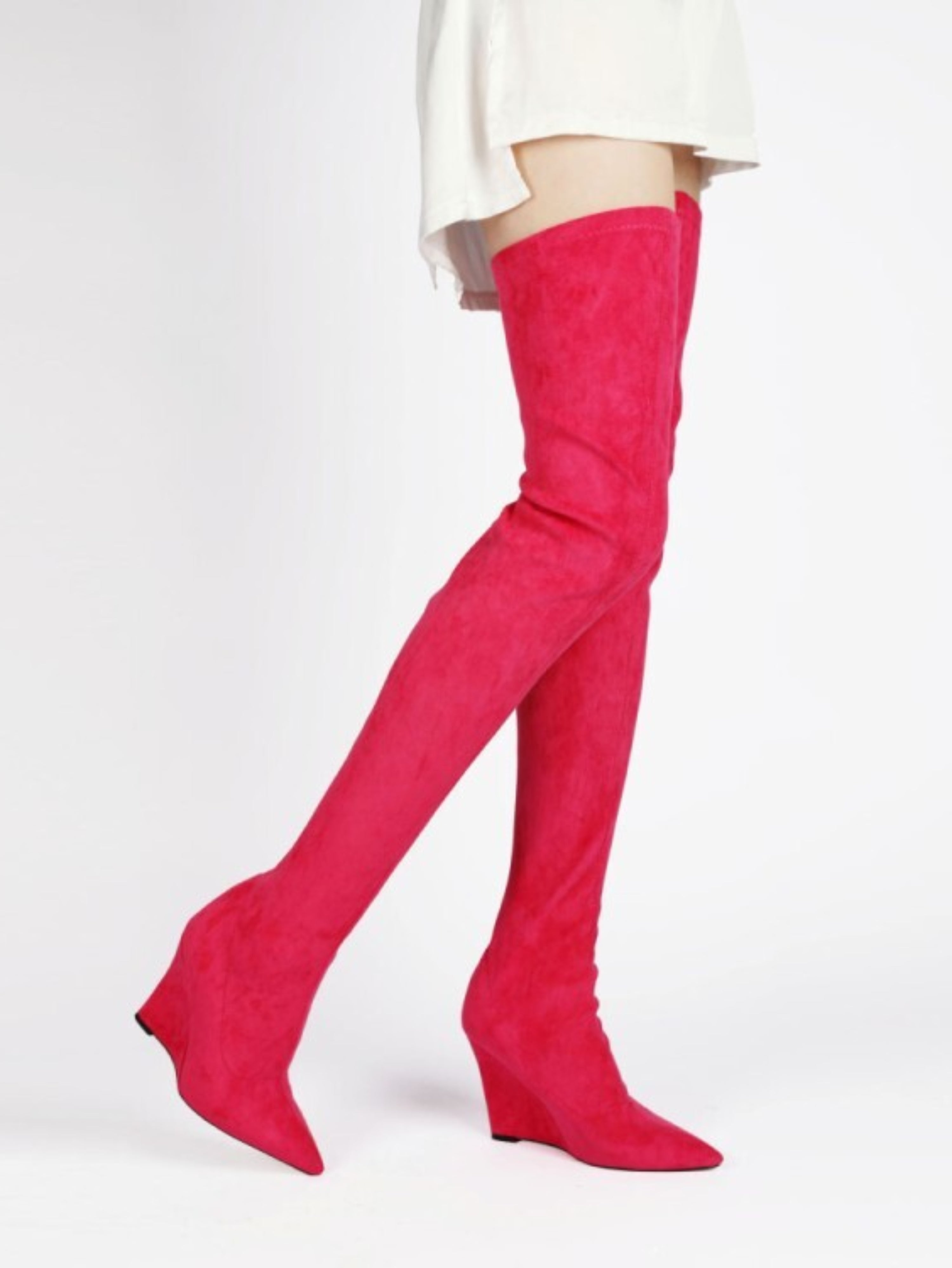 Pink Wedge Heels Over-The-Knee Boots