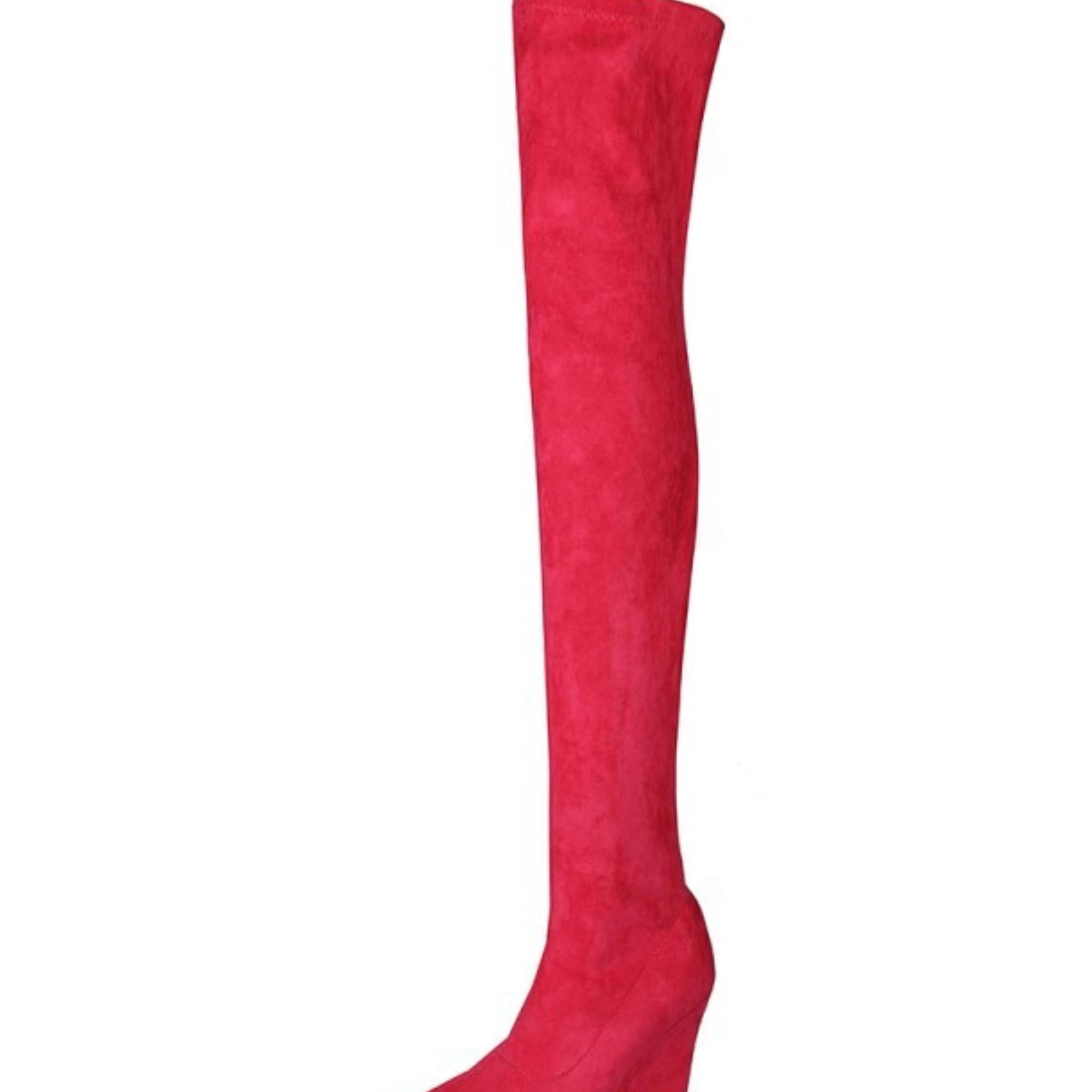 Pink Wedge Heels Over-The-Knee Boots