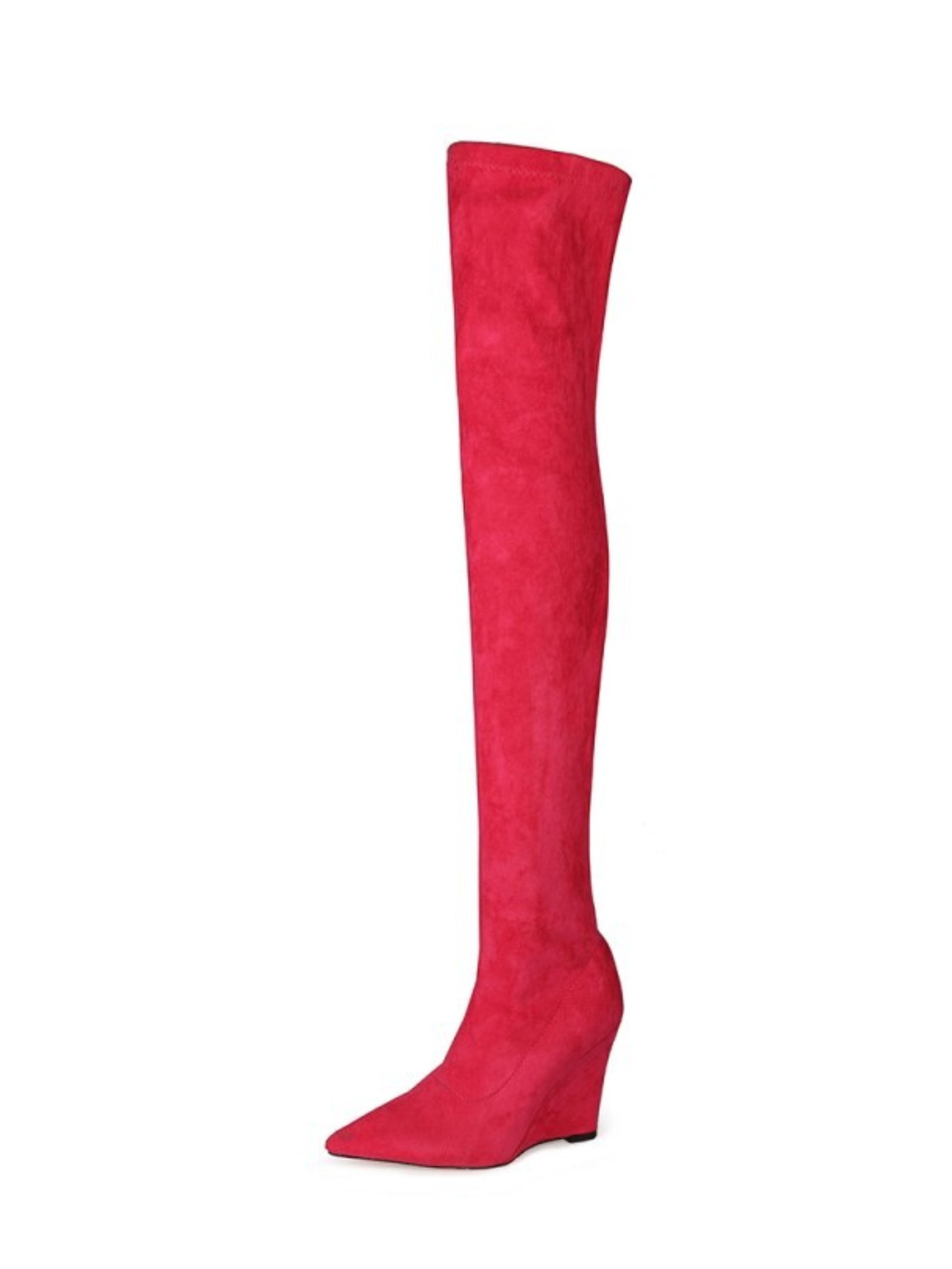 Pink Wedge Heels Over-The-Knee Boots