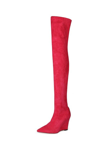 Pink Wedge Heels Over-The-Knee Boots