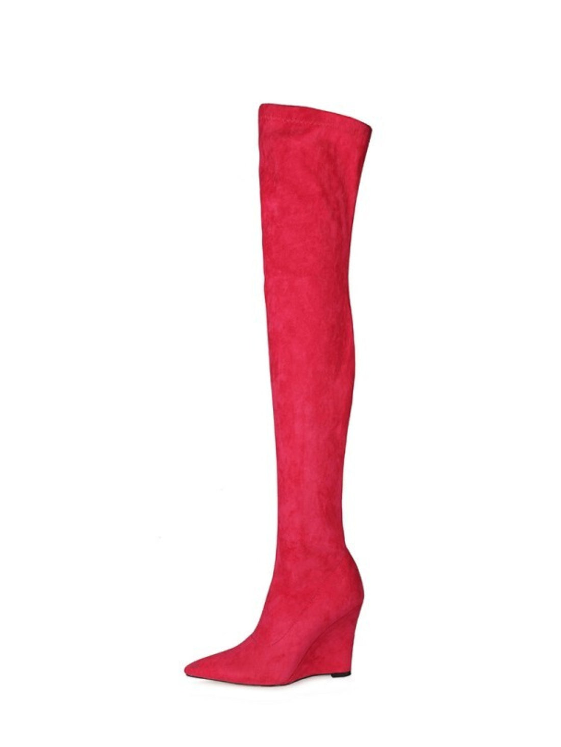 Pink Wedge Heels Over-The-Knee Boots