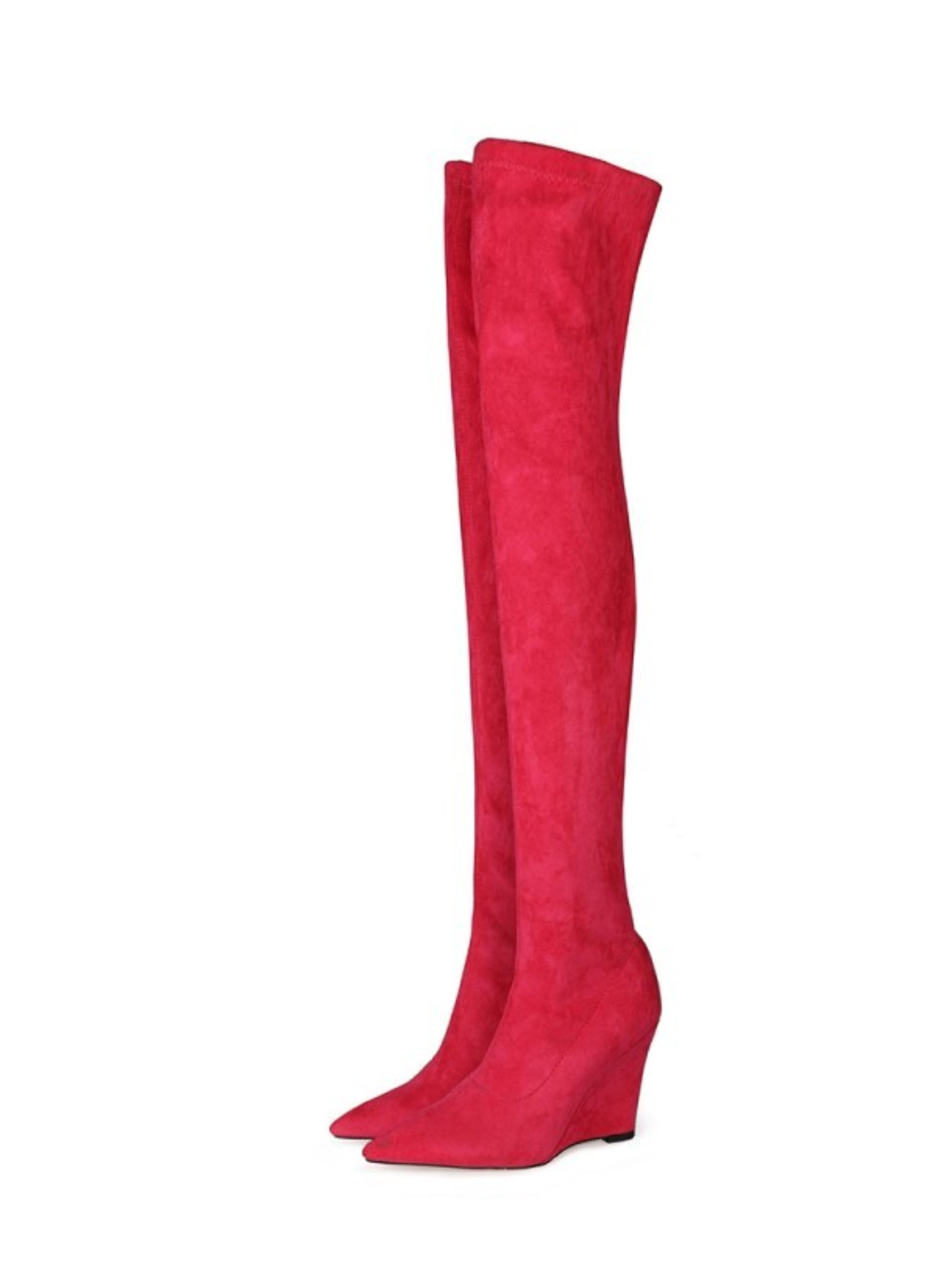 Pink Wedge Heels Over-The-Knee Boots
