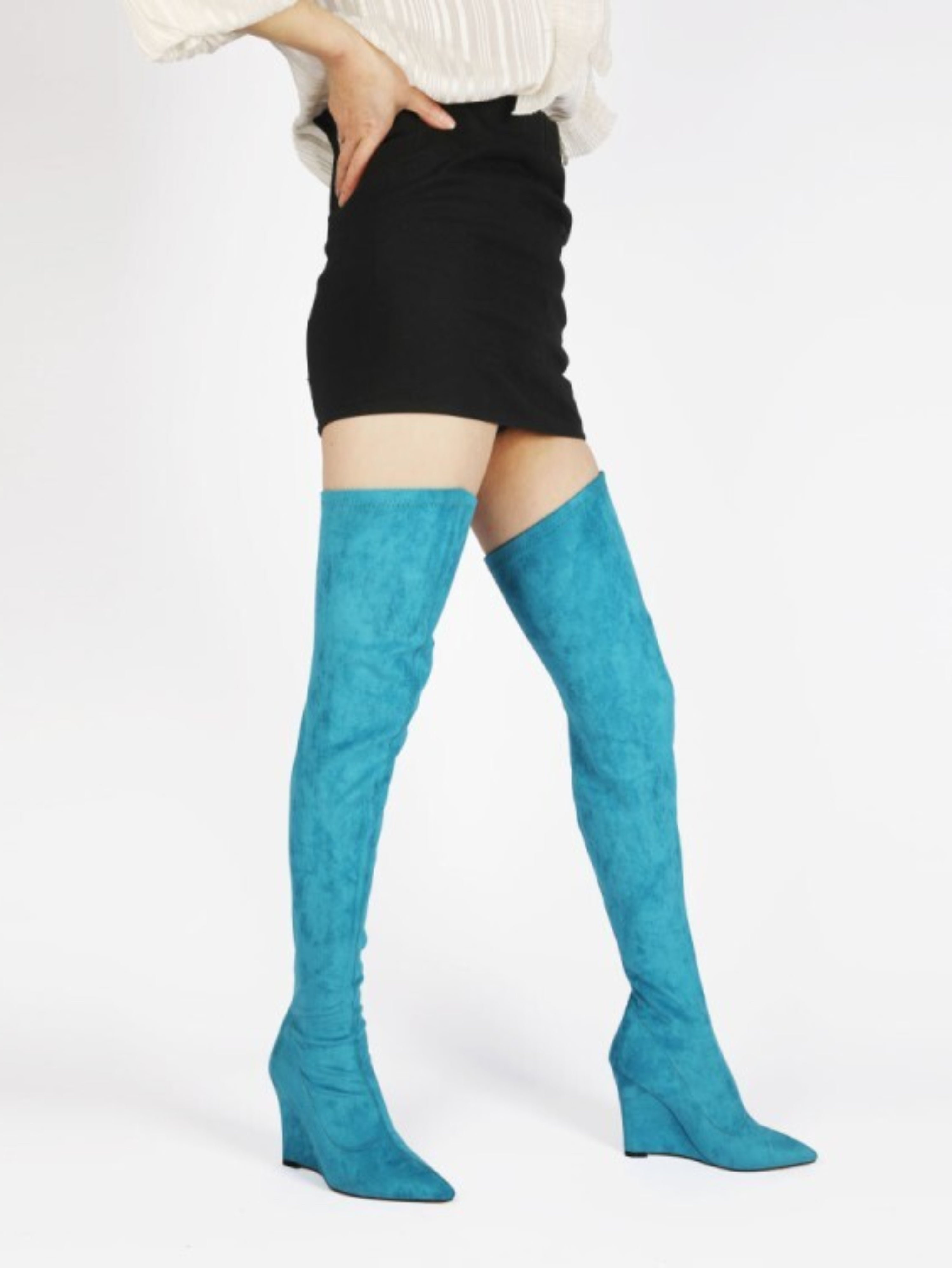 Teal Blue High-Heel Thigh-High Boots for Women