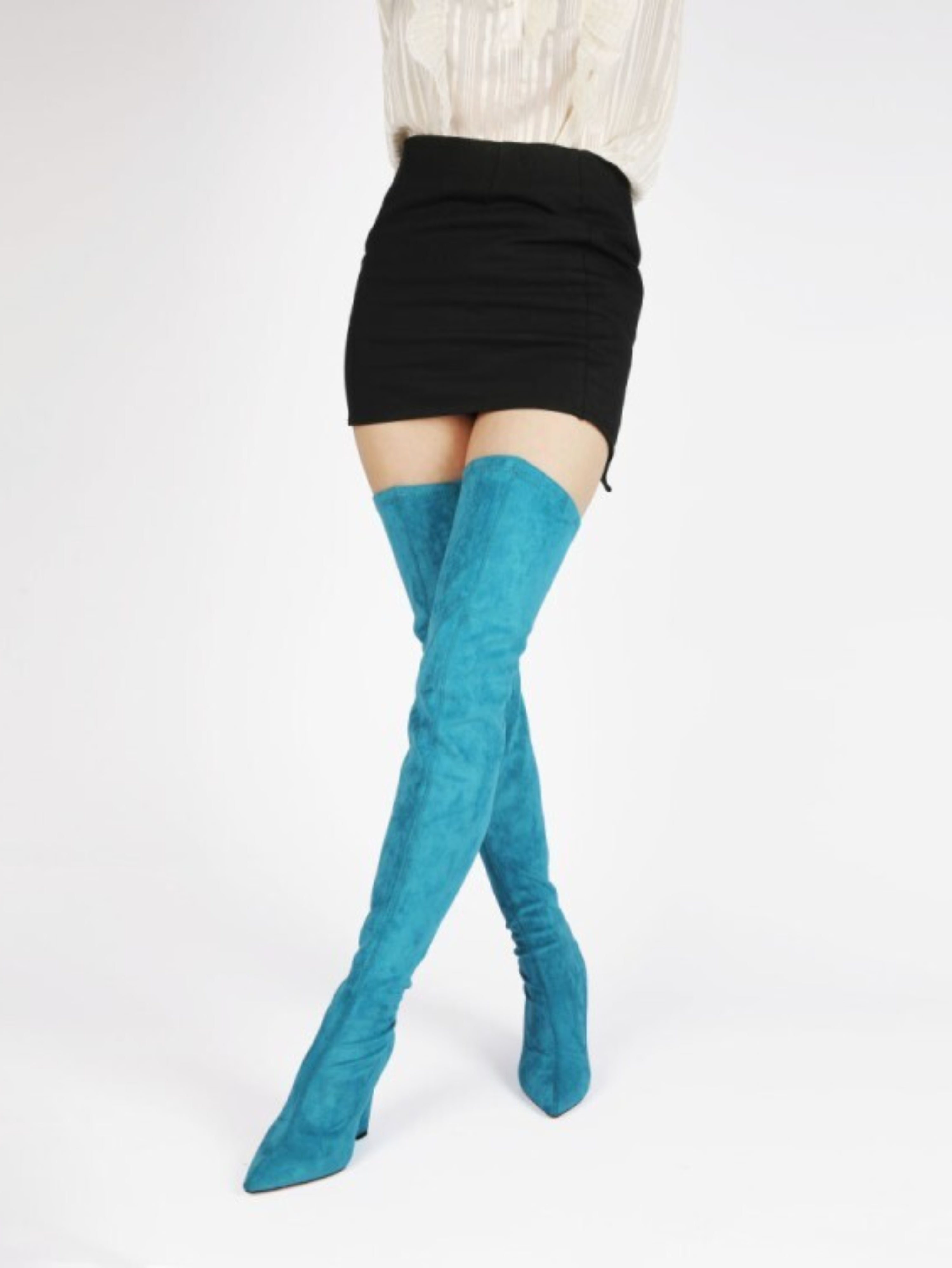 Teal Blue High-Heel Thigh-High Boots for Women