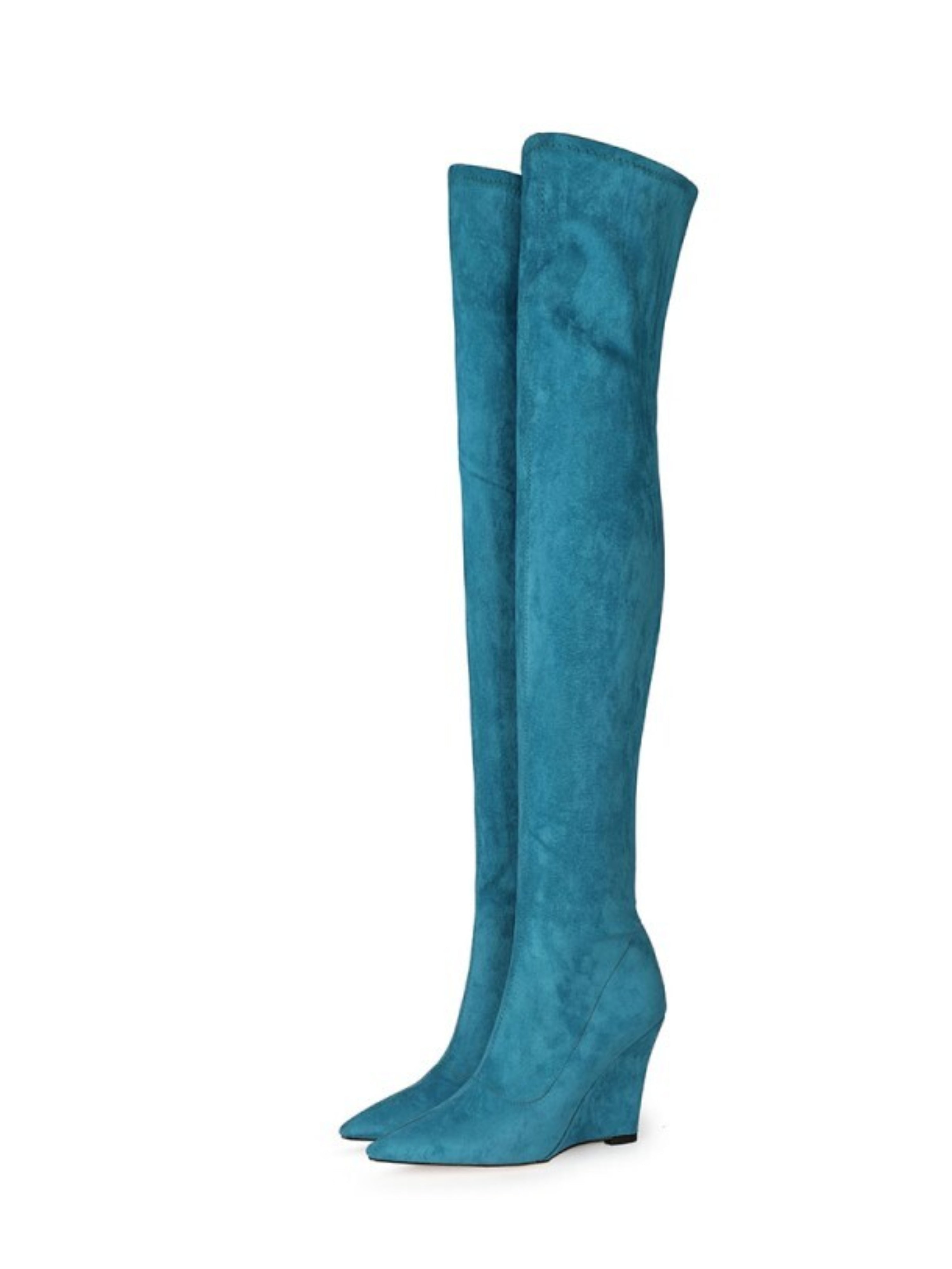 Teal Blue High-Heel Thigh-High Boots for Women