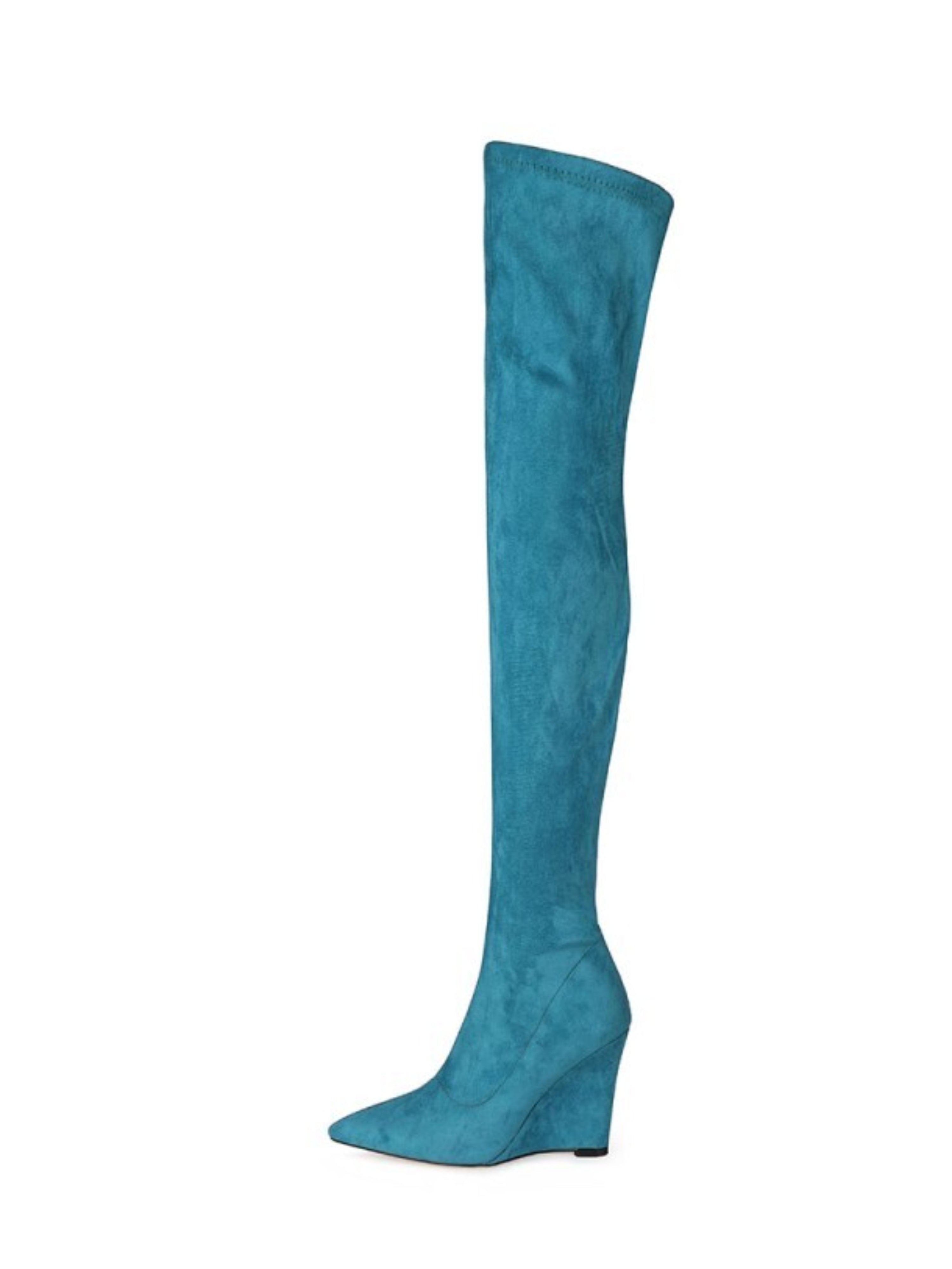 Teal Blue High-Heel Thigh-High Boots for Women