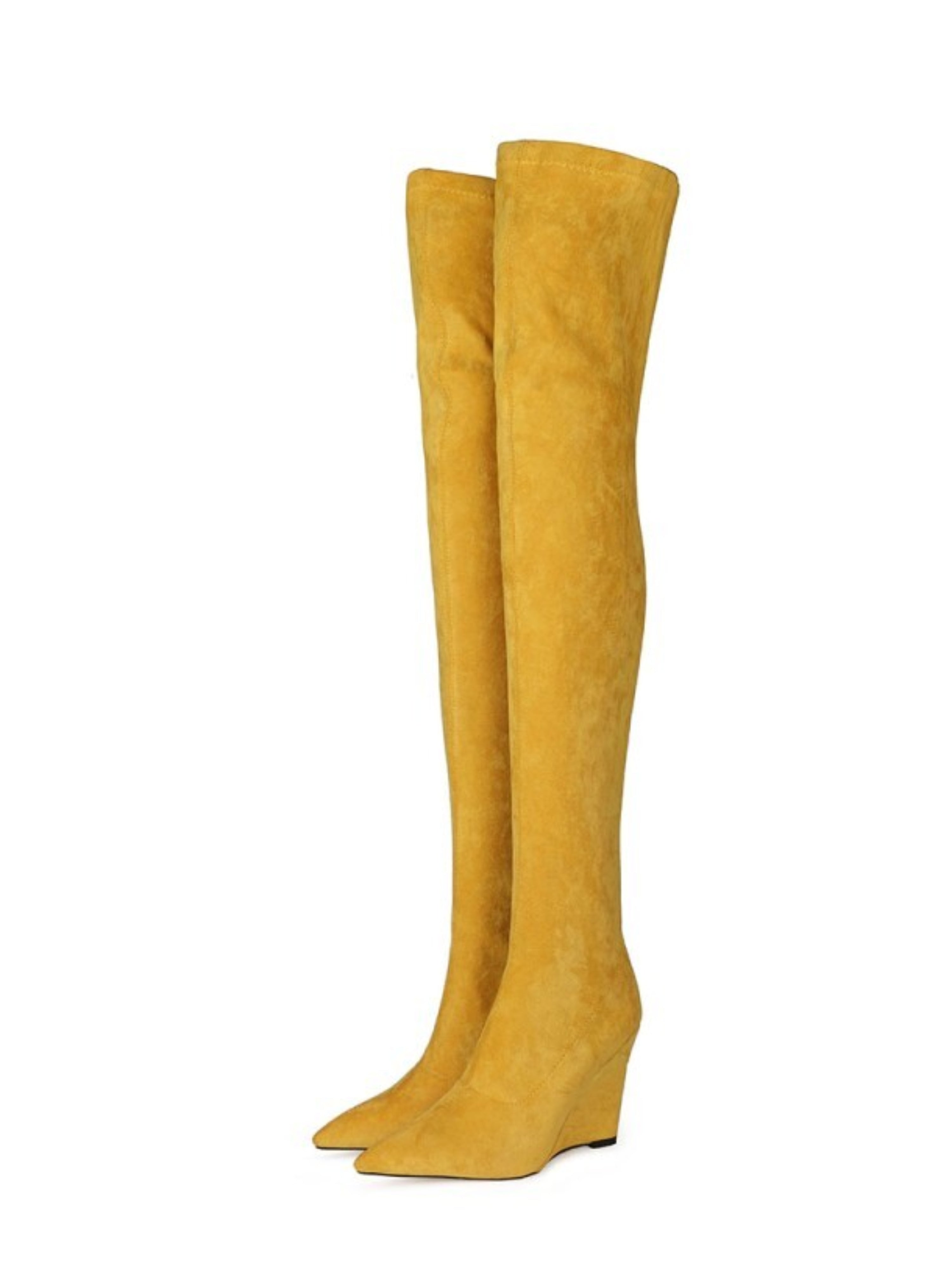 Yellow Wedge High Heels Women's Over-The-Knee Boots
