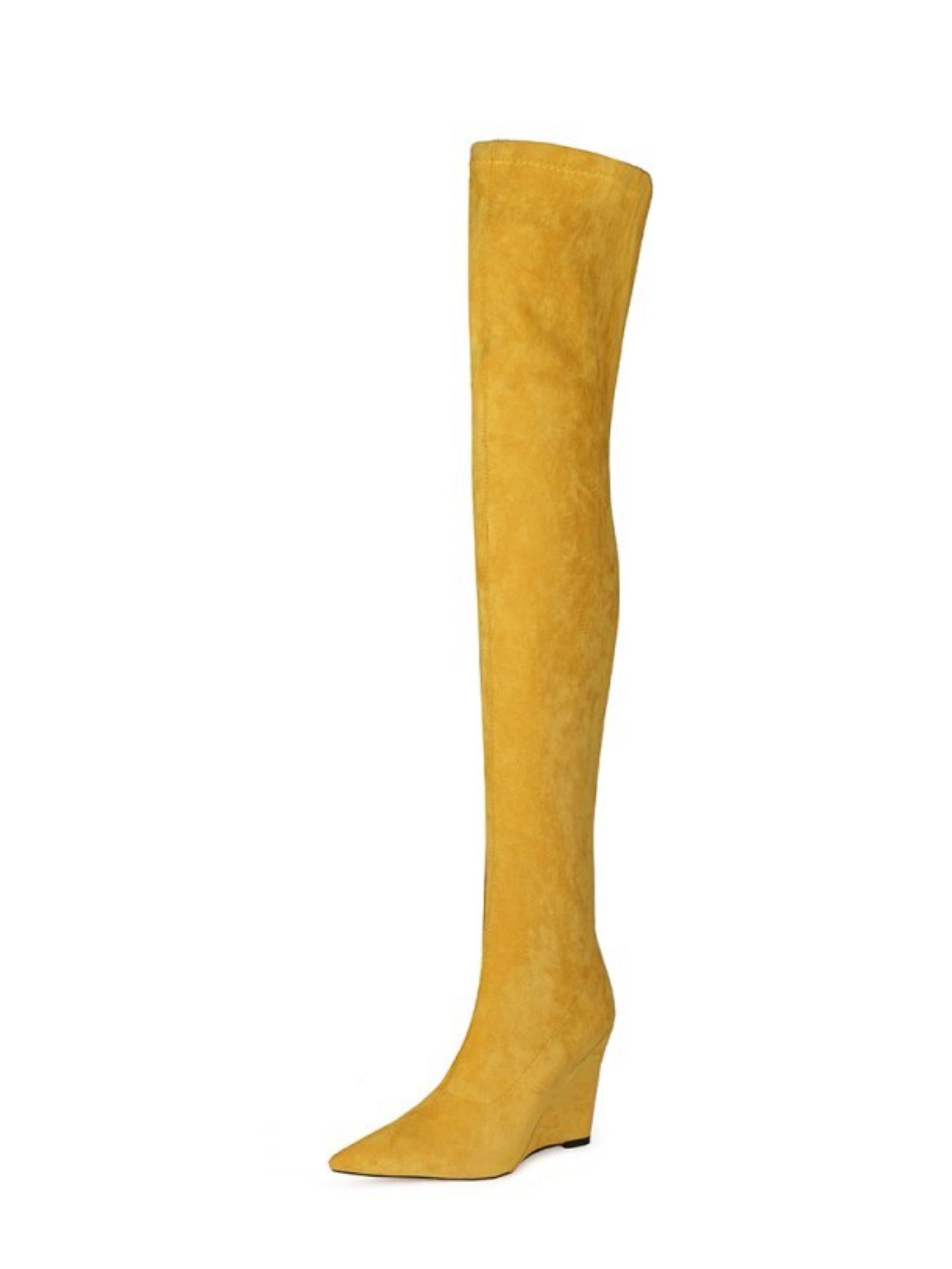 Yellow Wedge High Heels Women's Over-The-Knee Boots