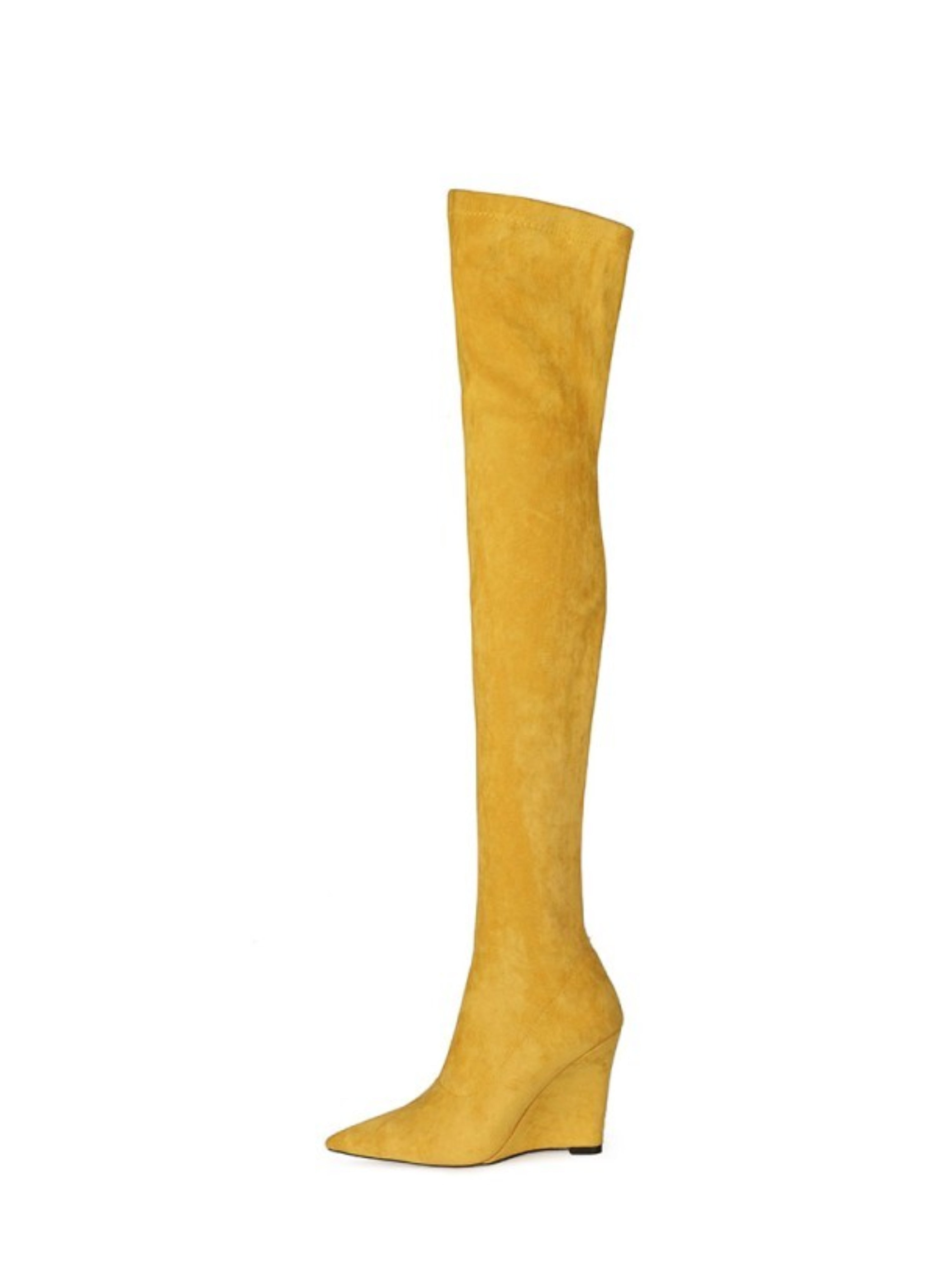Yellow Wedge High Heels Women's Over-The-Knee Boots