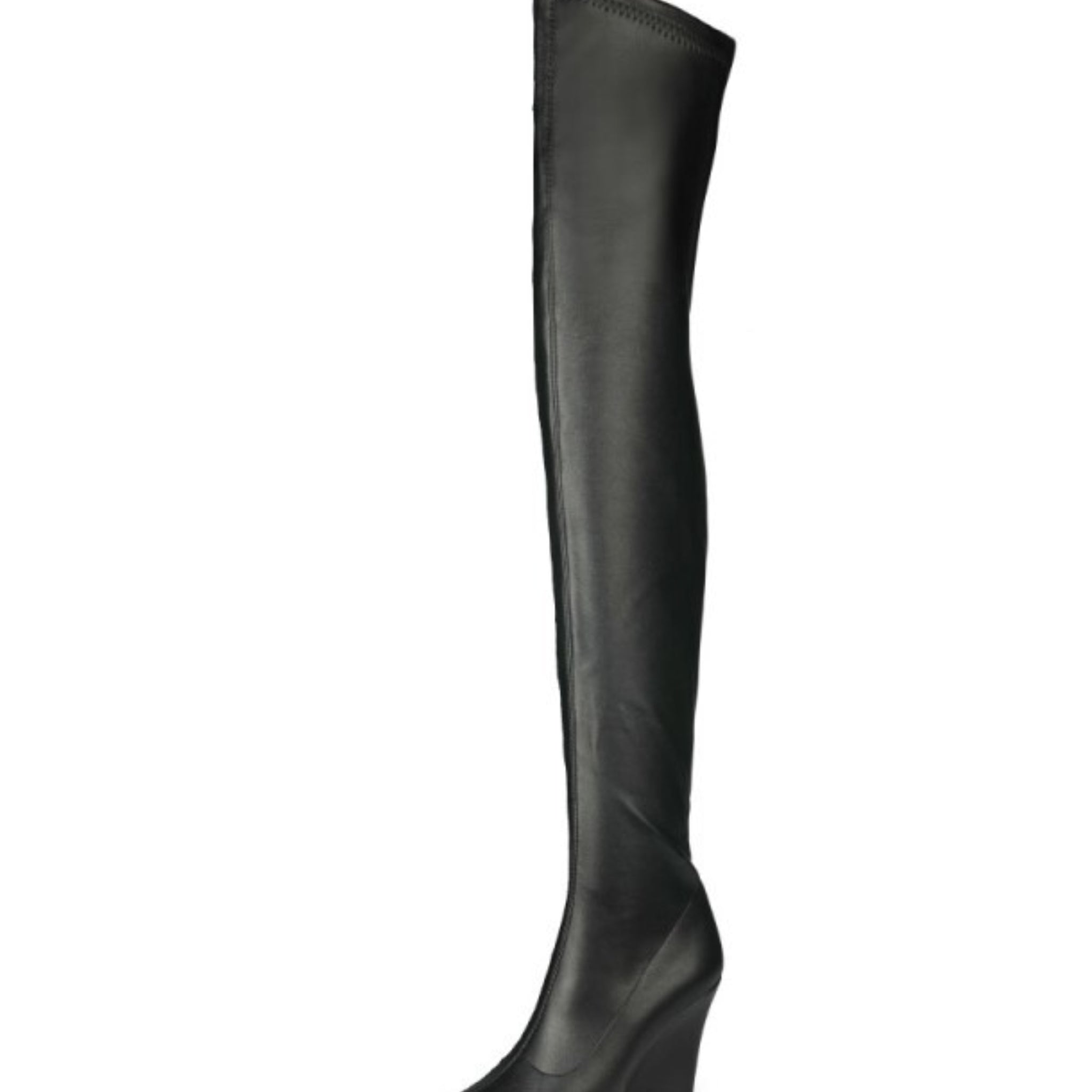 Black Pointed Toe Wedge Thigh-High Boots