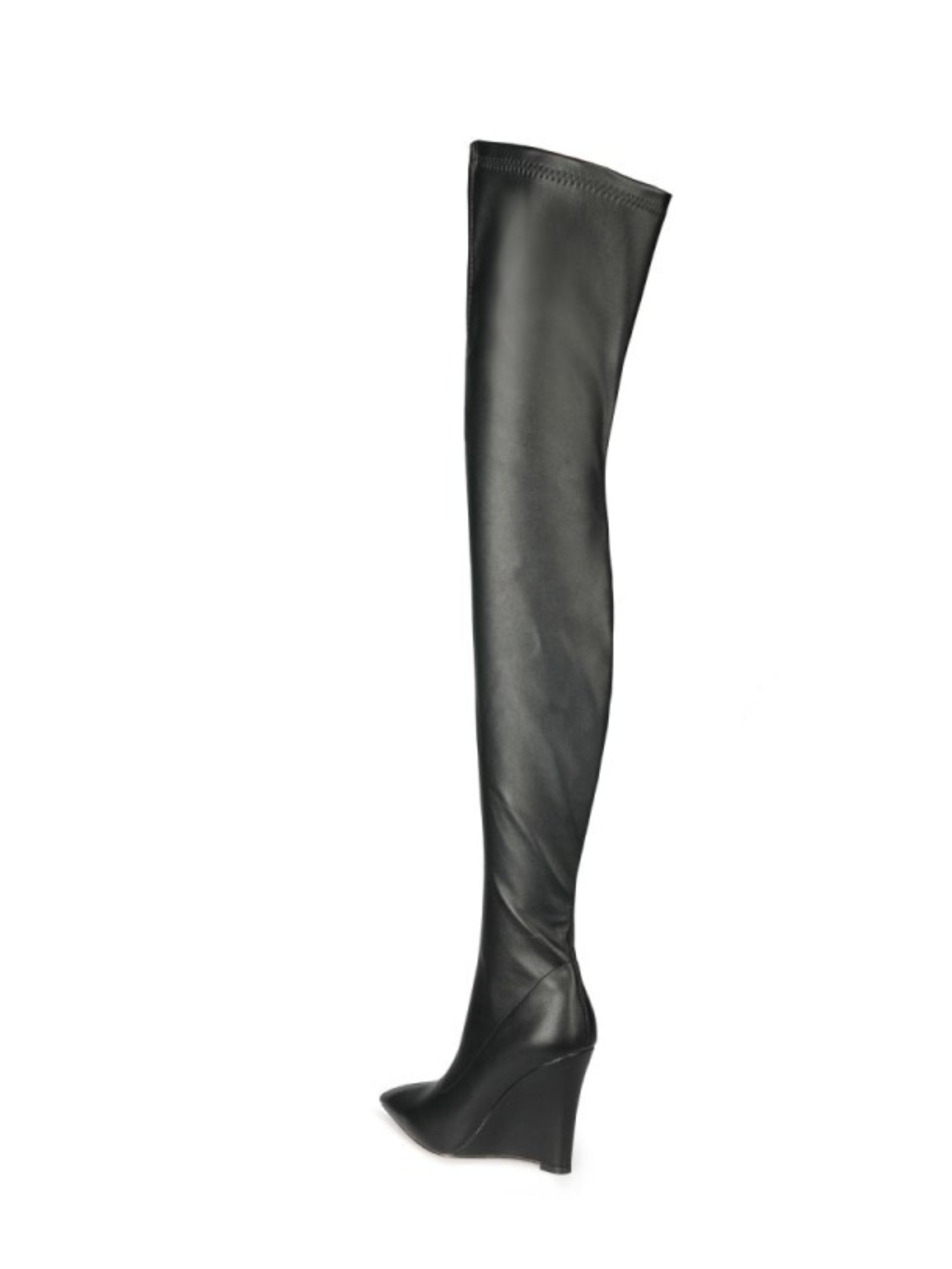 Black Pointed Toe Wedge Thigh-High Boots
