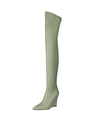 Grass Green Wedge Women's Over-The-Knee Boots